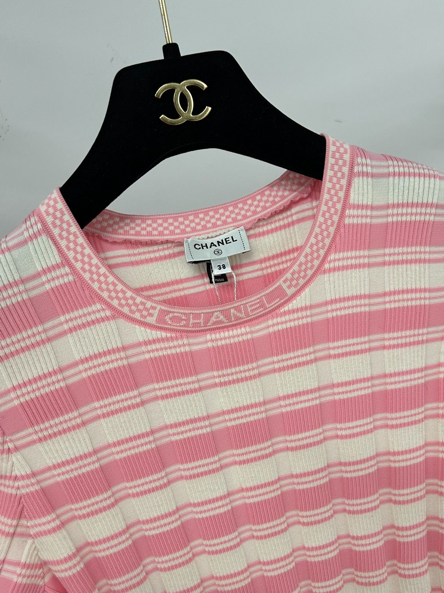 Chanel Chanel Pink White Stripe Ribbed Knit Top Size S / US 4 / IT 40 - 2 Thumbnail