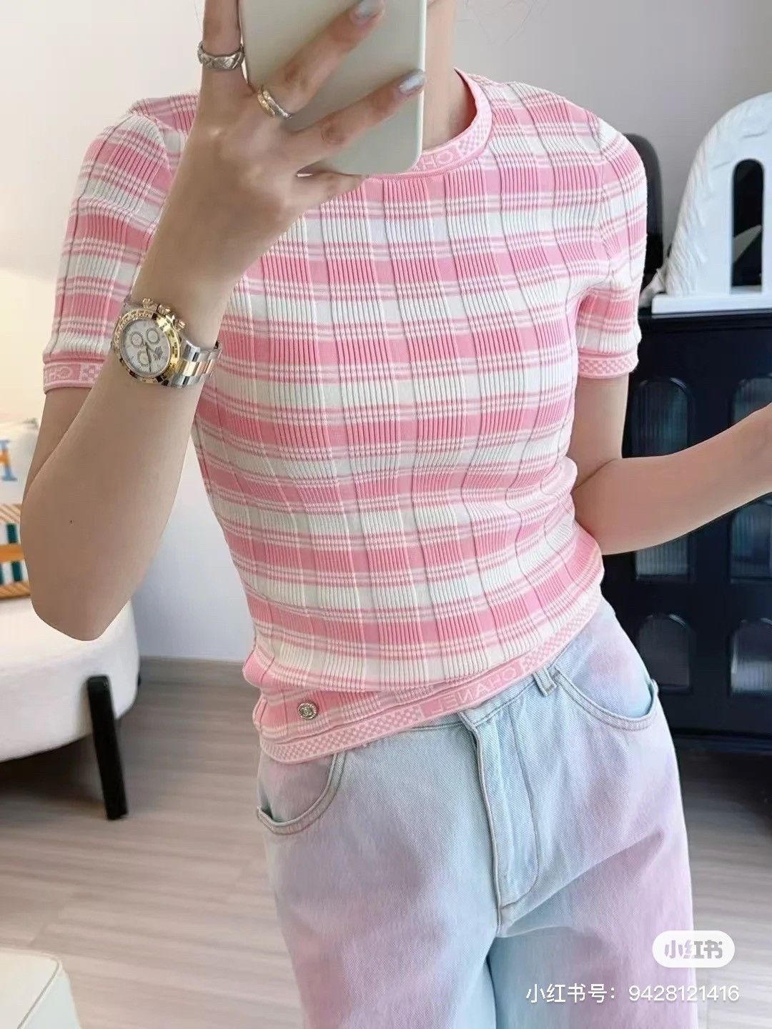 Chanel Chanel Pink White Stripe Ribbed Knit Top Size S / US 4 / IT 40 - 8 Thumbnail