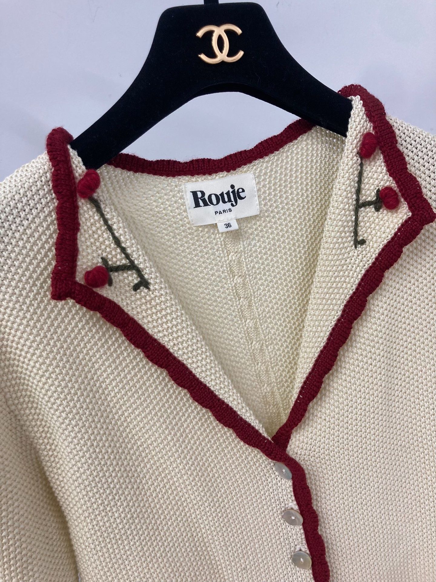 Rouje Rouje Beige Red Embroidered French Collar Top Size XS / US 0-2 / IT 36-38 - 3 Thumbnail
