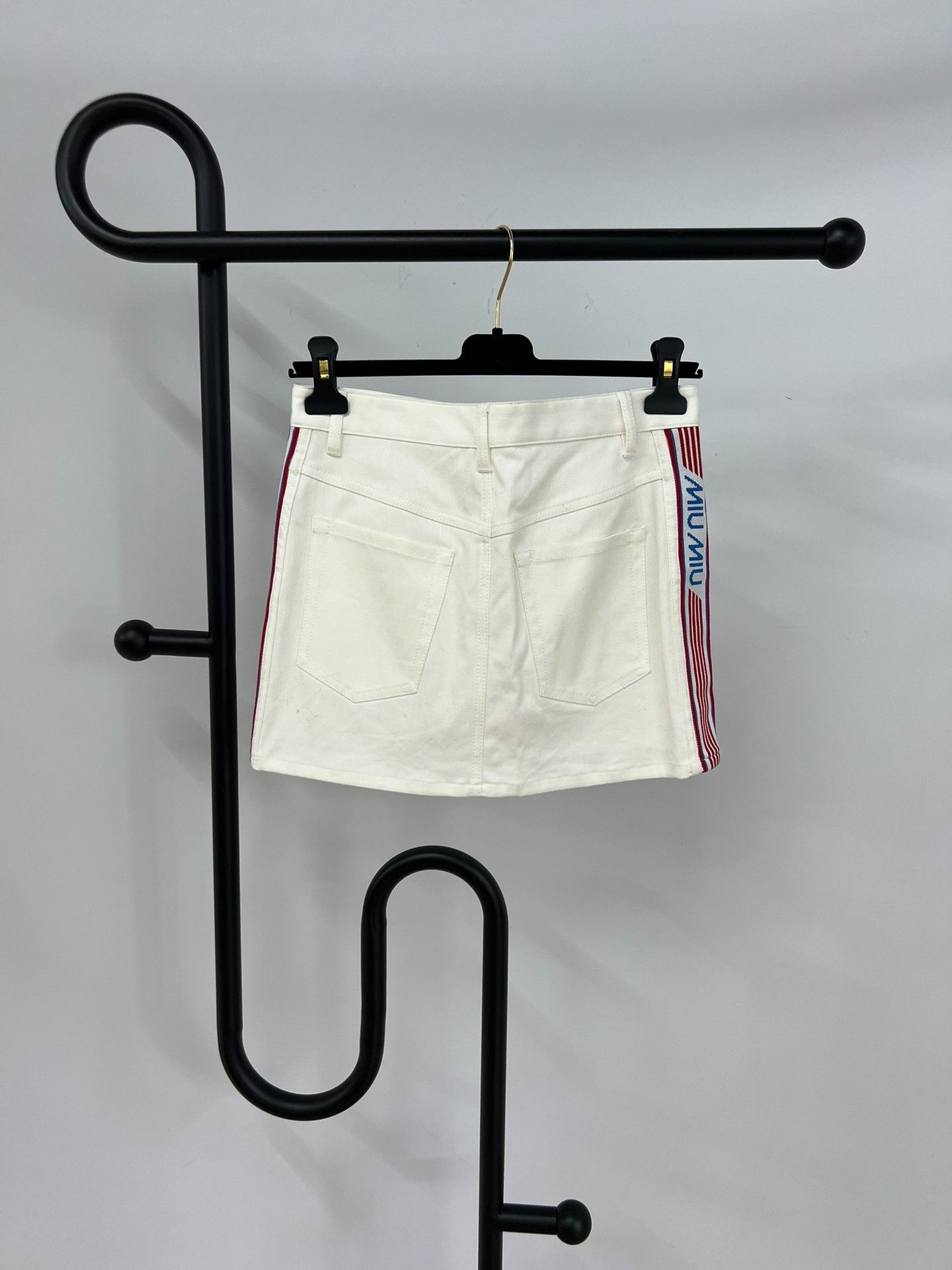 Miu Miu Miu Miu White Side Stripe Denim Skirt Size 38" / US 16 / IT 52 - 4 Thumbnail