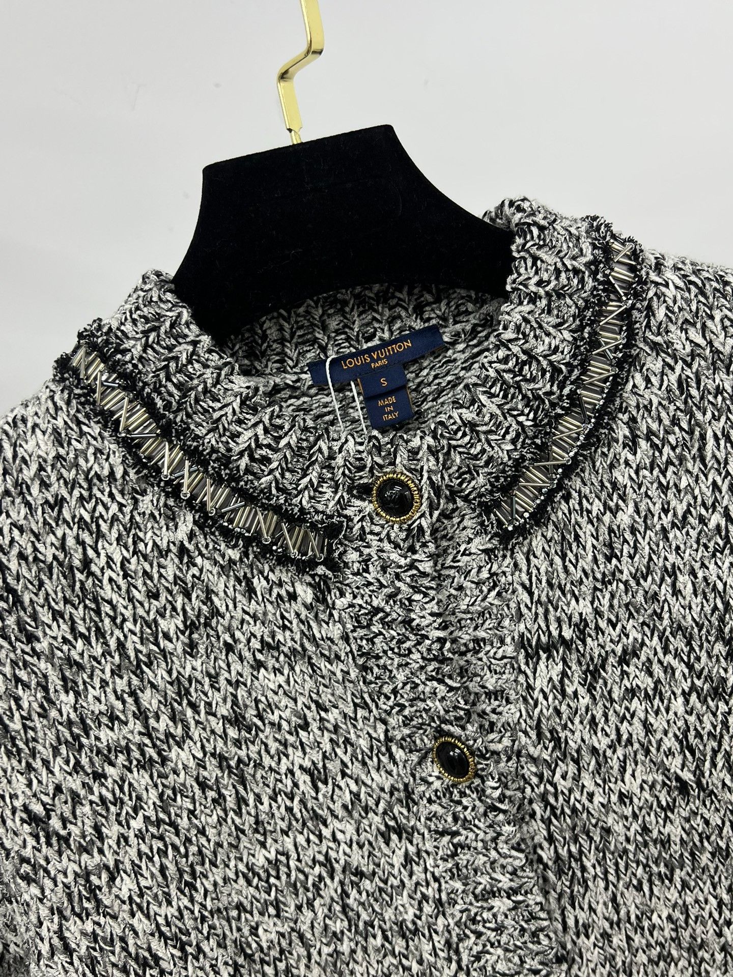 Louis Vuitton LV Gray Beaded Collar Knit Cardigan Size S / US 4 / IT 40 - 2 Thumbnail