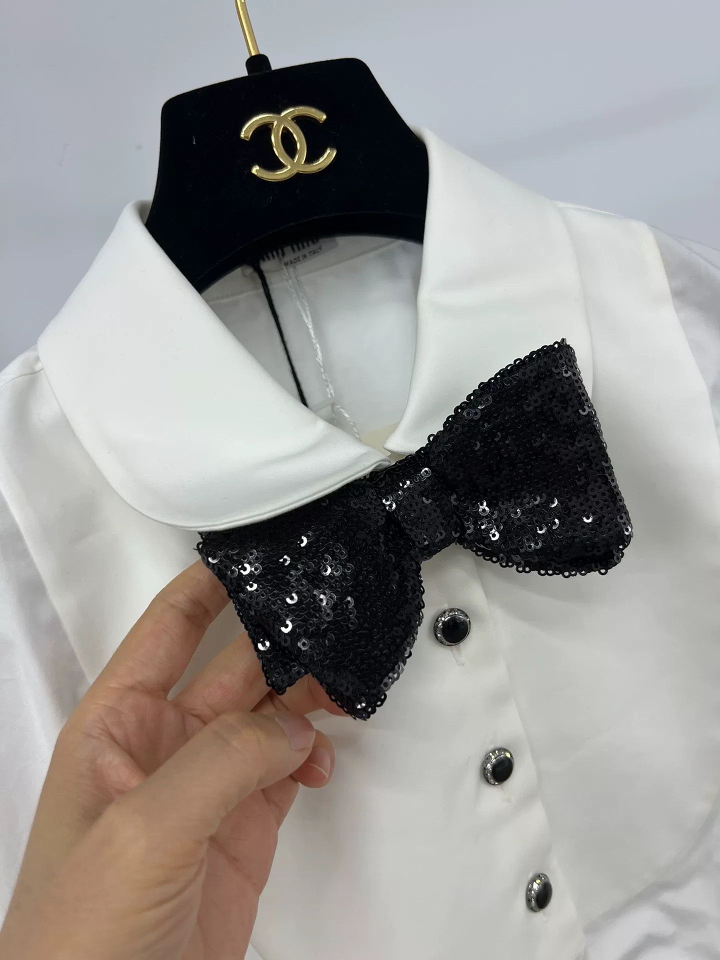 Miu Miu MiuMiu White Short Bow Shirt Size S / US 4 / IT 40 - 3 Thumbnail