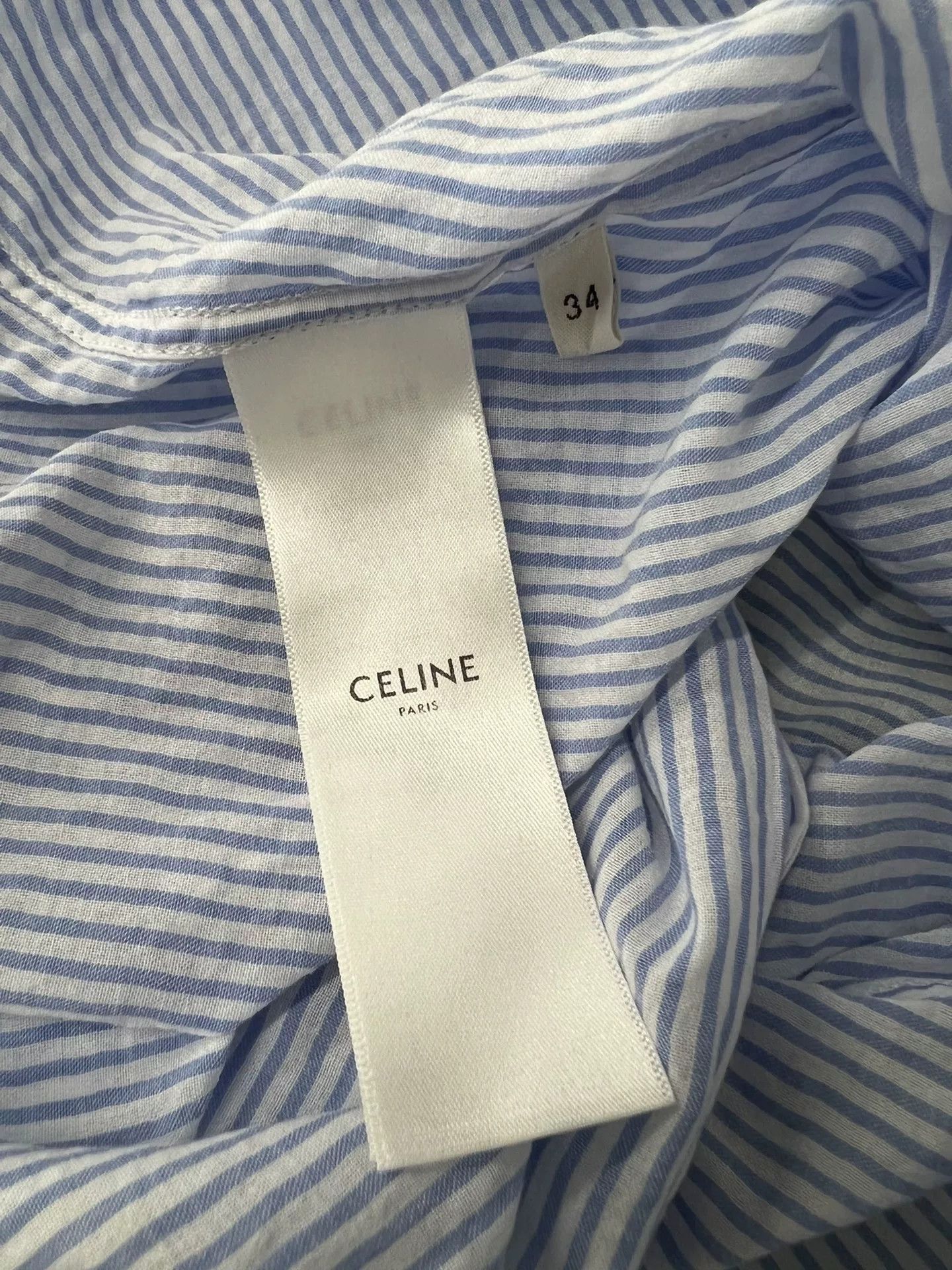 Celine Celine Triomphe Embroidery Blue Striped Shirt Size XXS / US 00 / IT 34 - 5 Thumbnail
