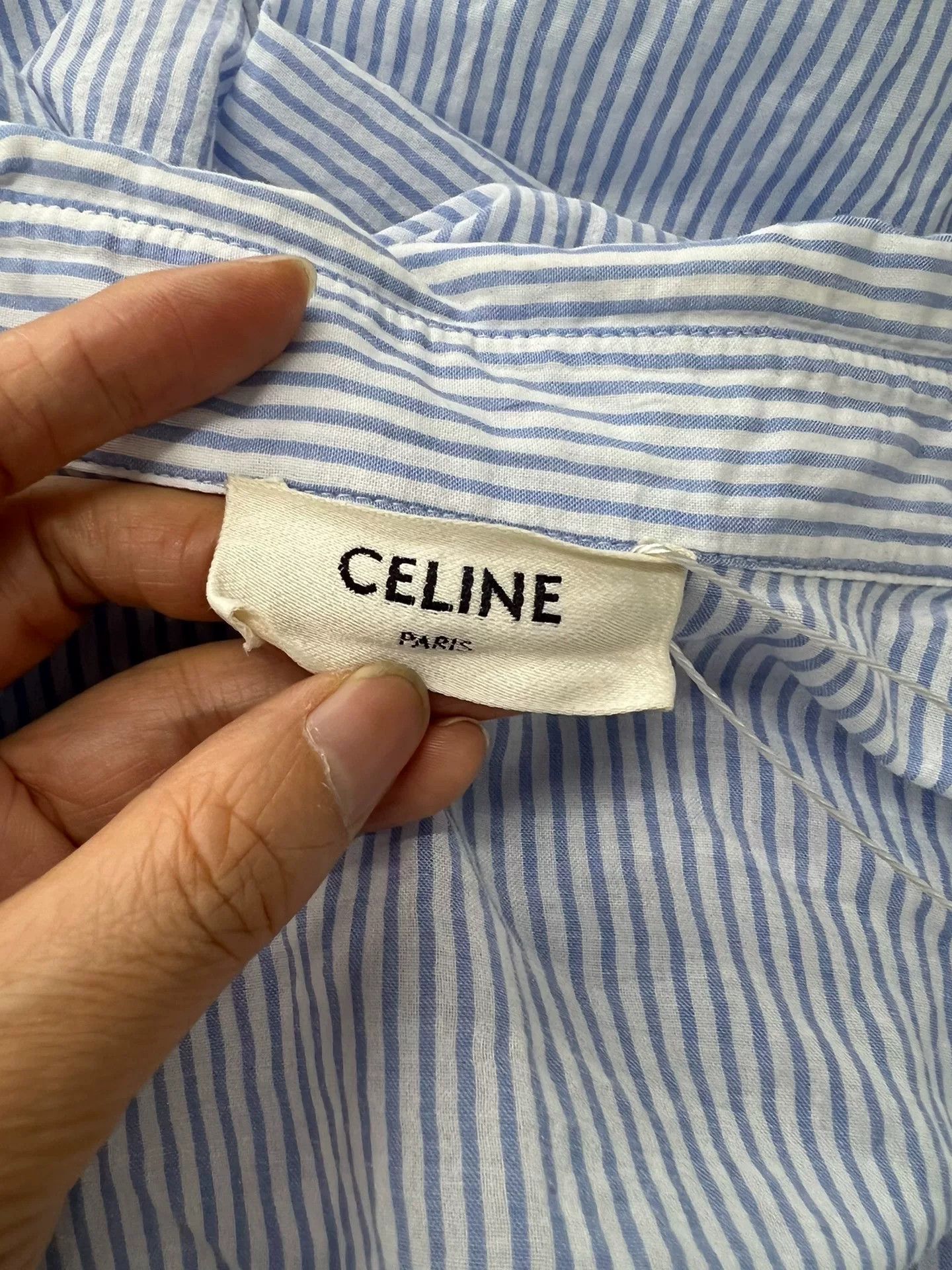 Celine Celine Triomphe Embroidery Blue Striped Shirt Size XXS / US 00 / IT 34 - 4 Thumbnail