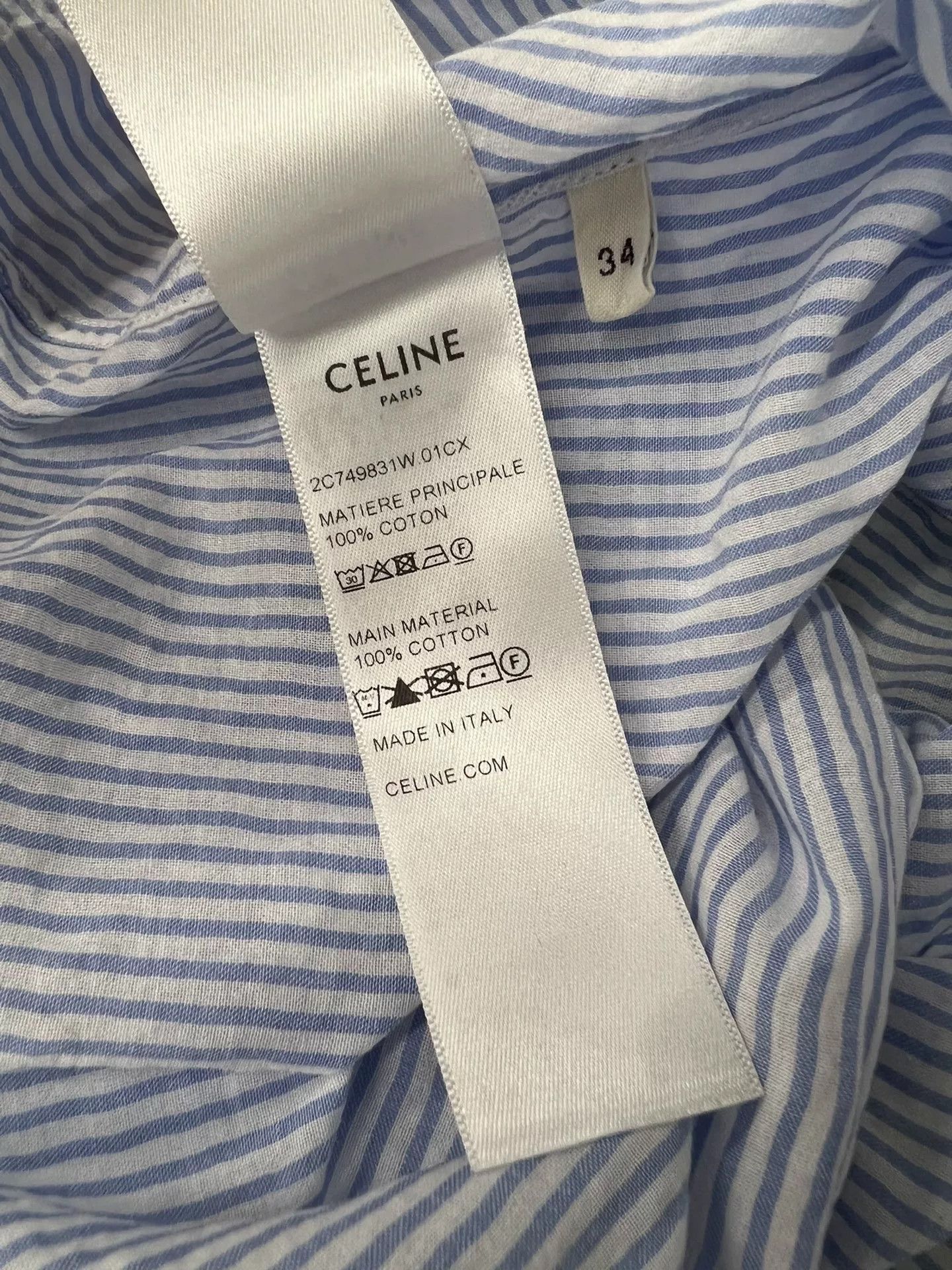 Celine Celine Triomphe Embroidery Blue Striped Shirt Size XXS / US 00 / IT 34 - 6 Thumbnail