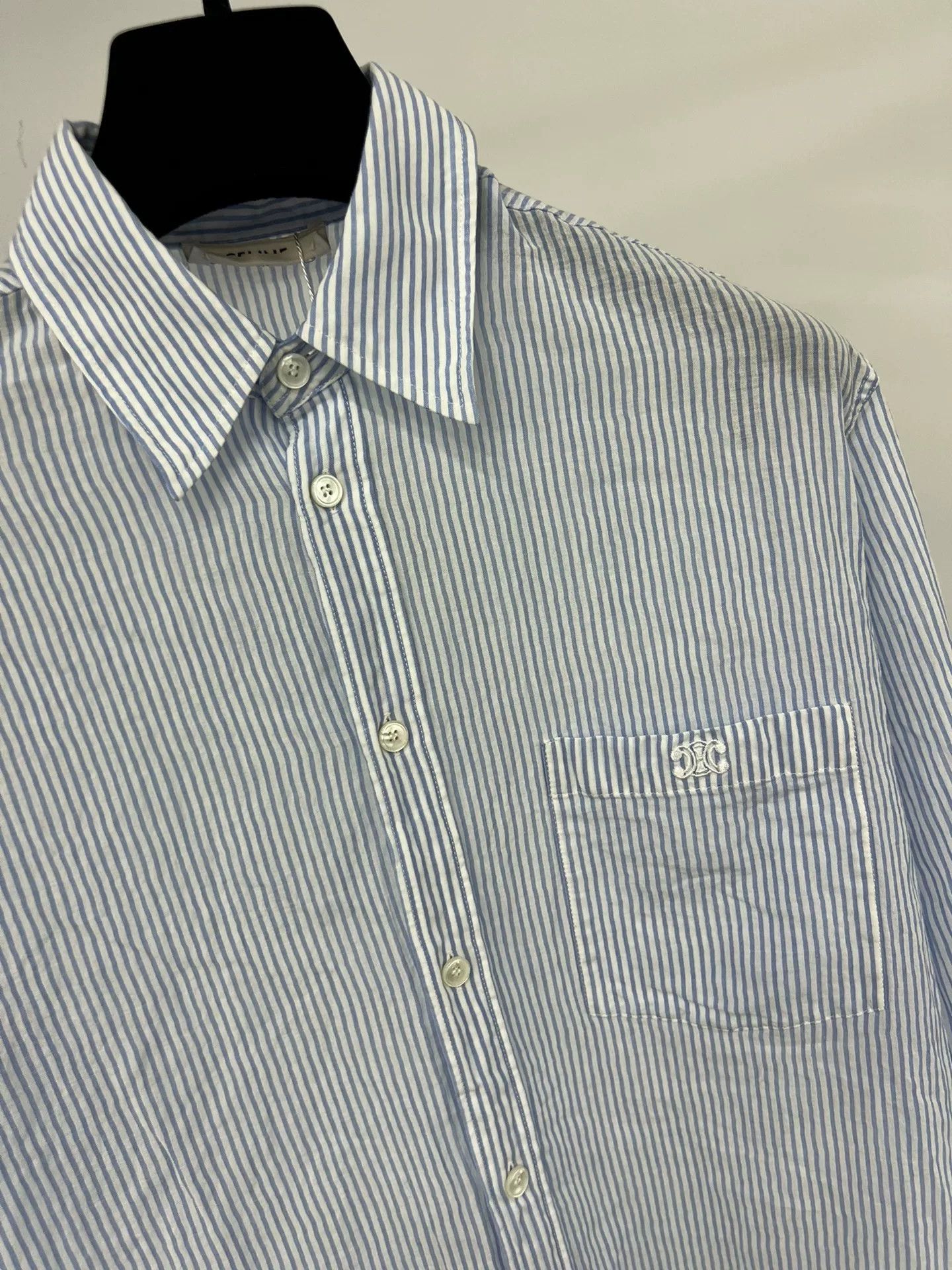 Celine Celine Triomphe Embroidery Blue Striped Shirt Size XXS / US 00 / IT 34 - 2 Thumbnail