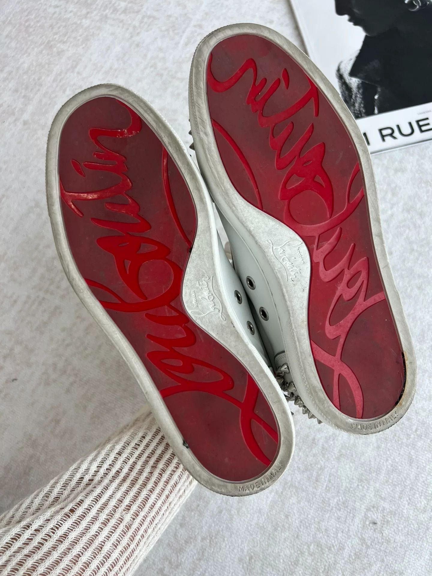 Christian Louboutin Christian Louboutin White Leather Low-Top Spiked Sneakers Size US 5 / IT 35 - 5 Thumbnail