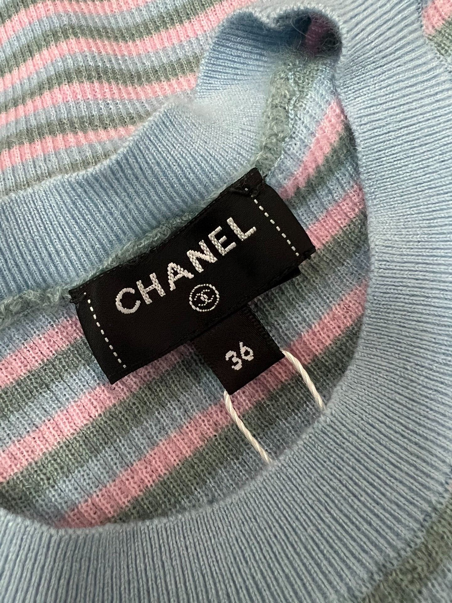 Chanel Chanel 25B Pink Blue Stripe Cashmere Top Size XS / US 0-2 / IT 36-38 - 5 Thumbnail