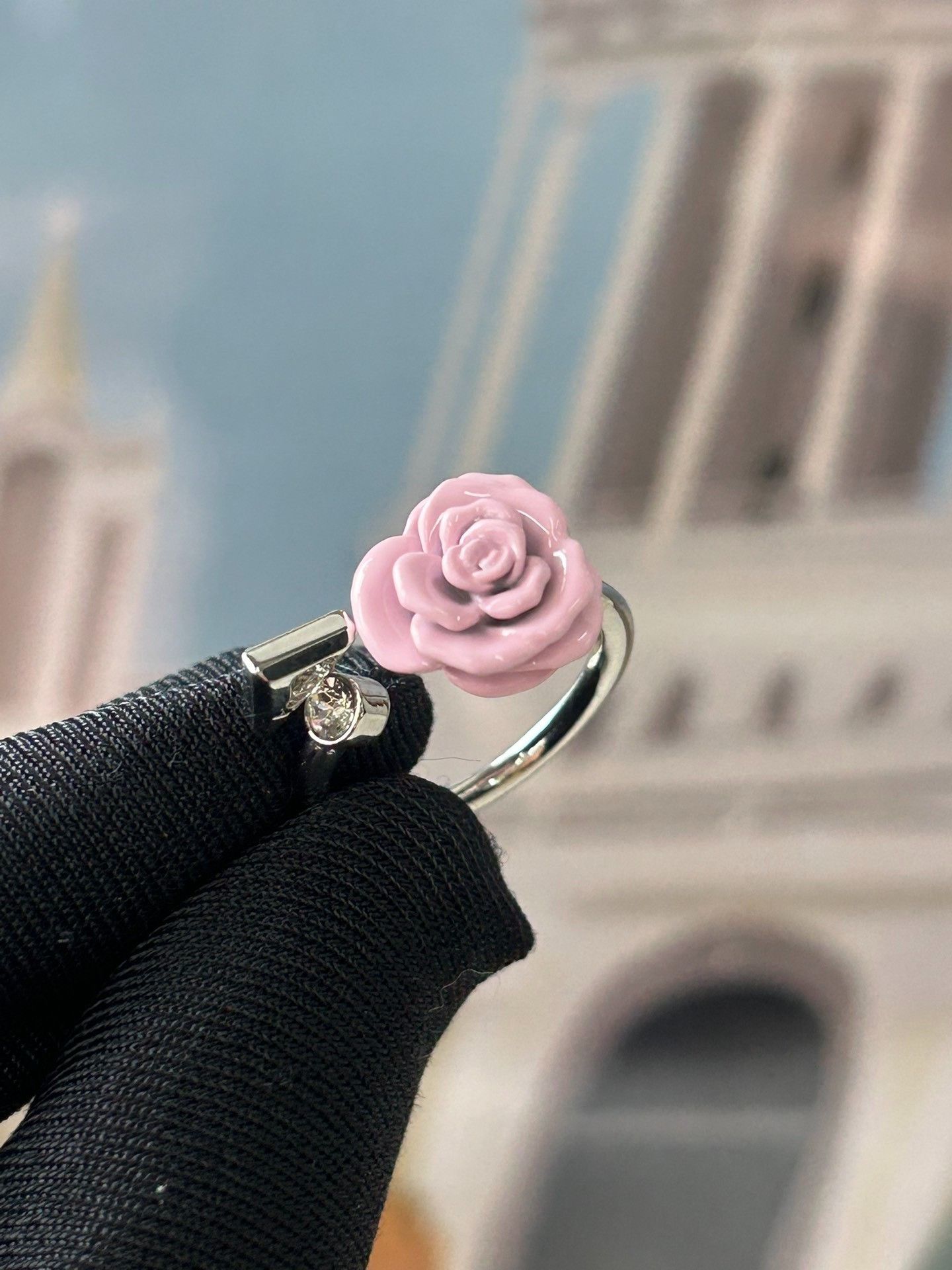 Prada Prada Pink Rose Enamel Open Ring Size ONE SIZE - 3 Thumbnail