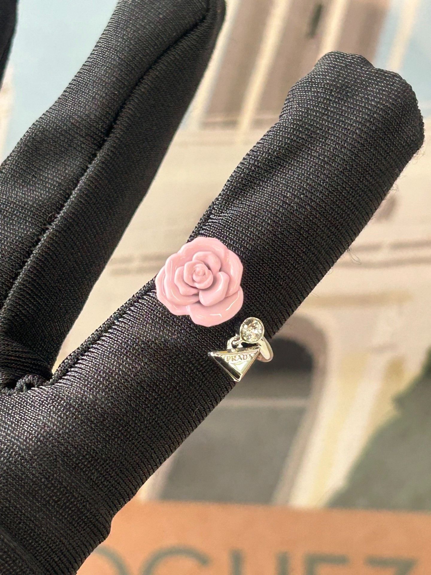 Prada Prada Pink Rose Enamel Open Ring Size ONE SIZE - 5 Thumbnail