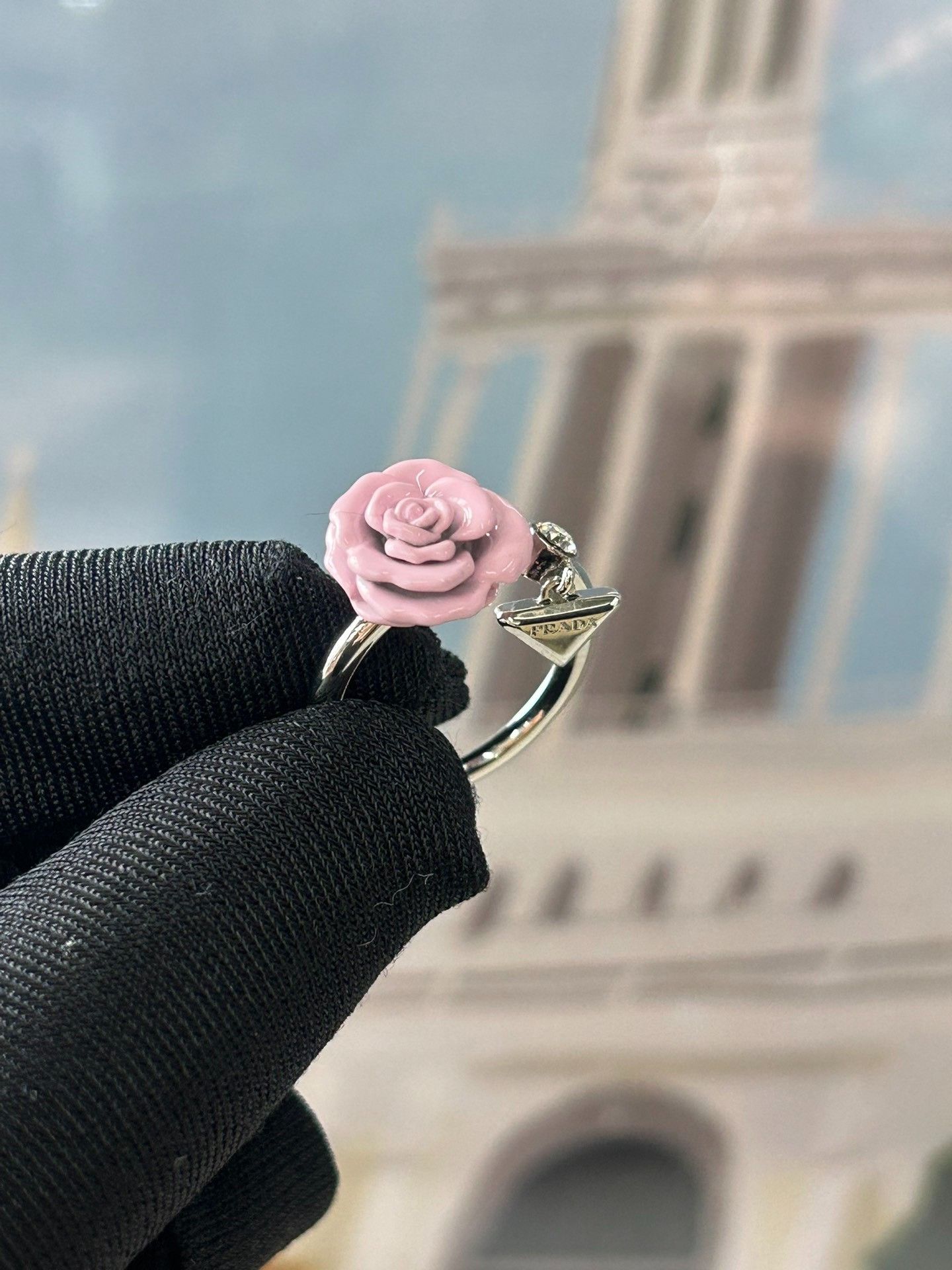 Prada Prada Pink Rose Enamel Open Ring Size ONE SIZE - 4 Thumbnail