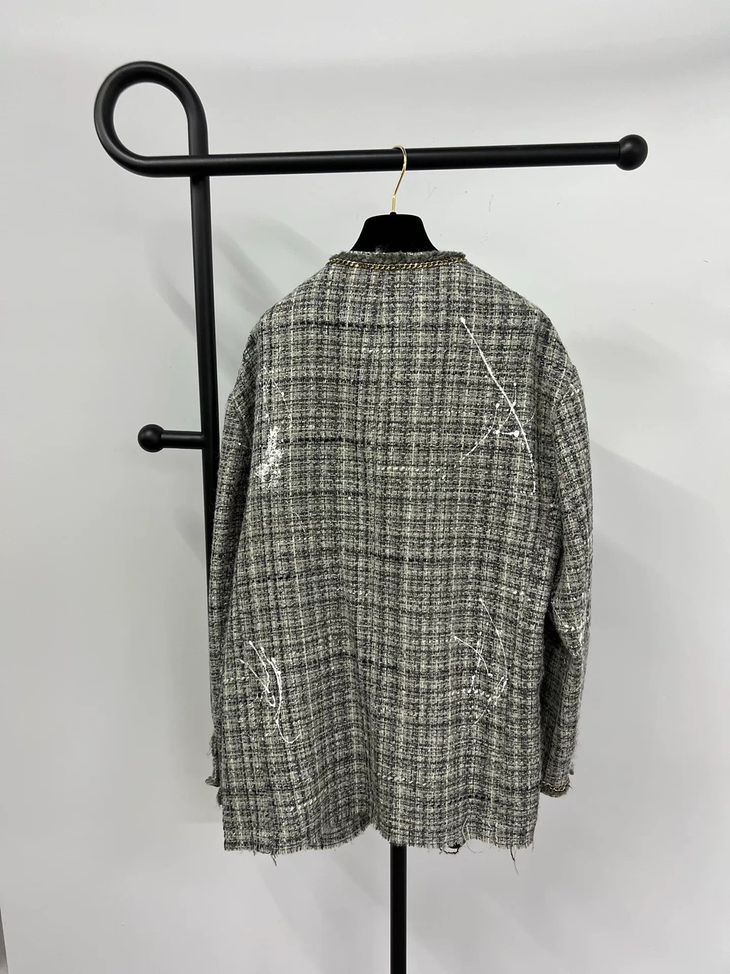 R13 R13 Gray Tweed Chain Badge Jacket Size M / US 6-8 / IT 42-44 - 2 Thumbnail