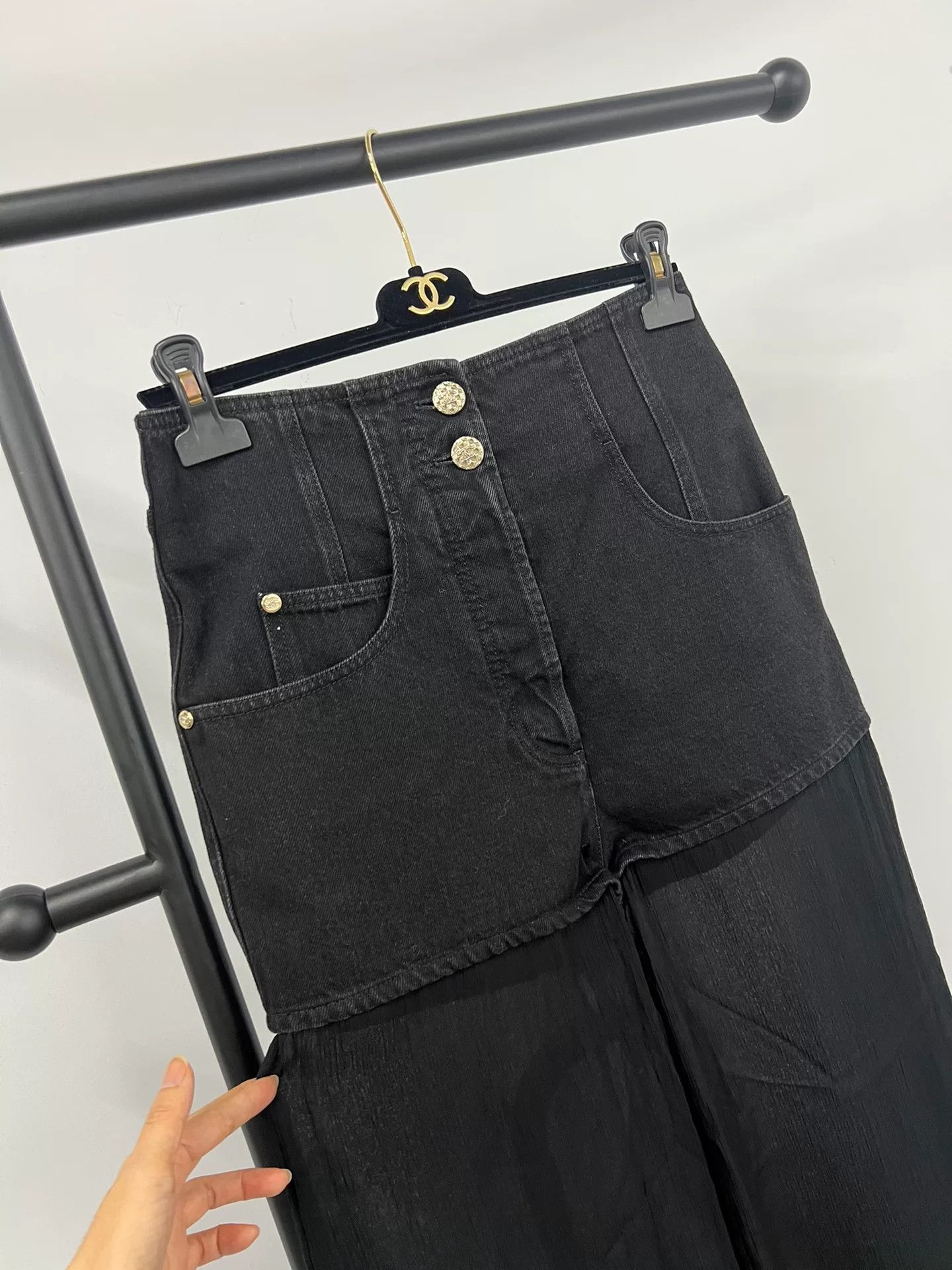 Chanel Chanel Black Denim Silk Wide-Leg Pants Size 40" / US 18 - 2 Thumbnail
