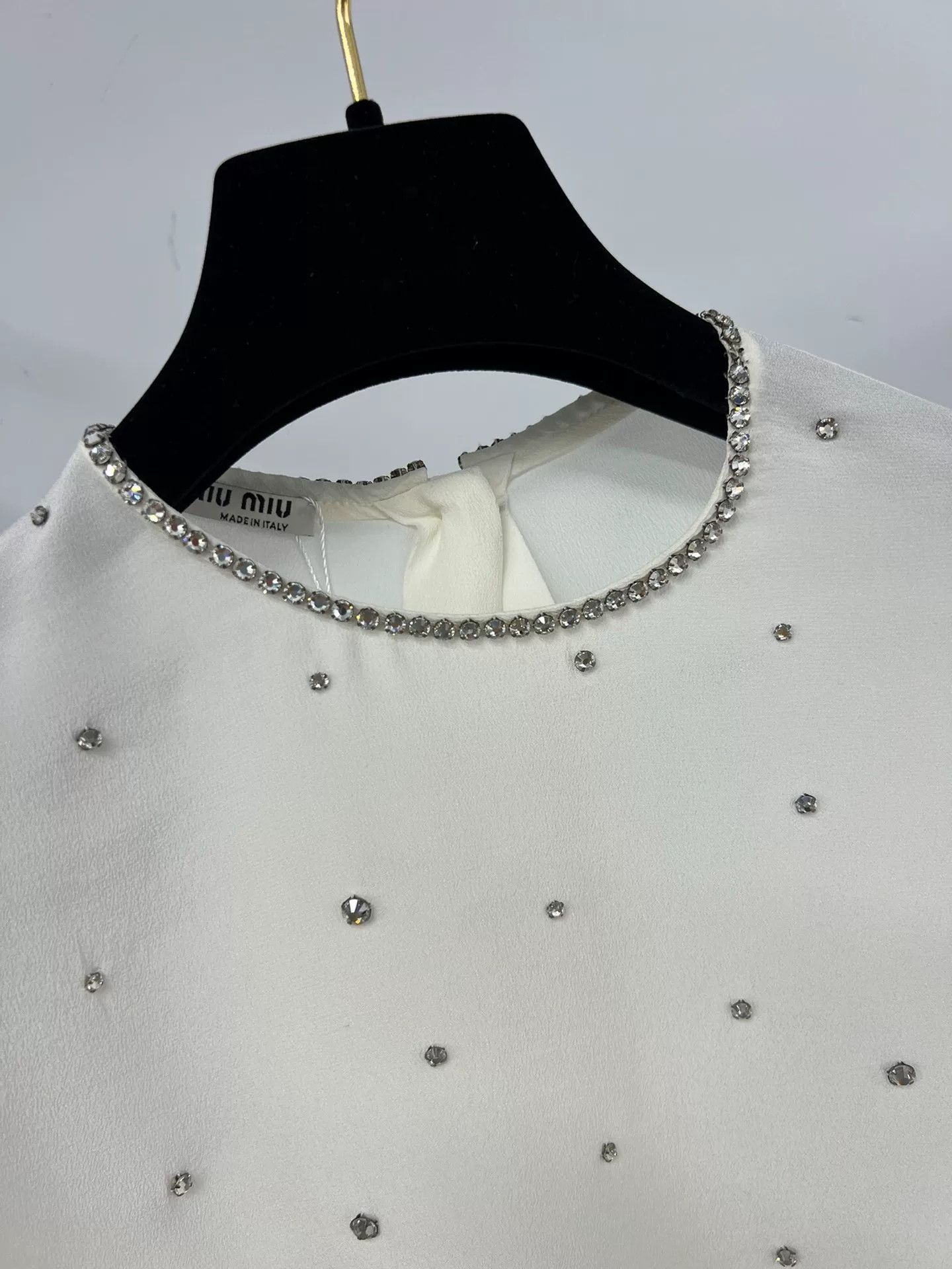 Miu Miu MiuMiu White Silk Crystal Top Size S / US 4 / IT 40 - 3 Thumbnail