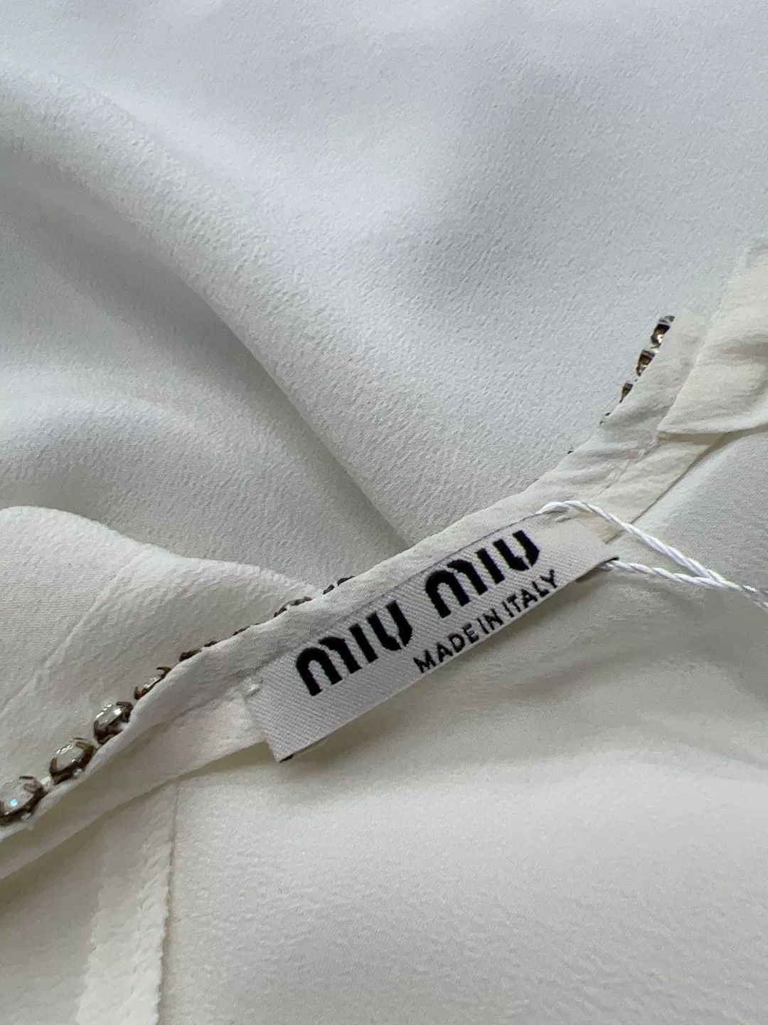 Miu Miu MiuMiu White Silk Crystal Top Size S / US 4 / IT 40 - 4 Thumbnail