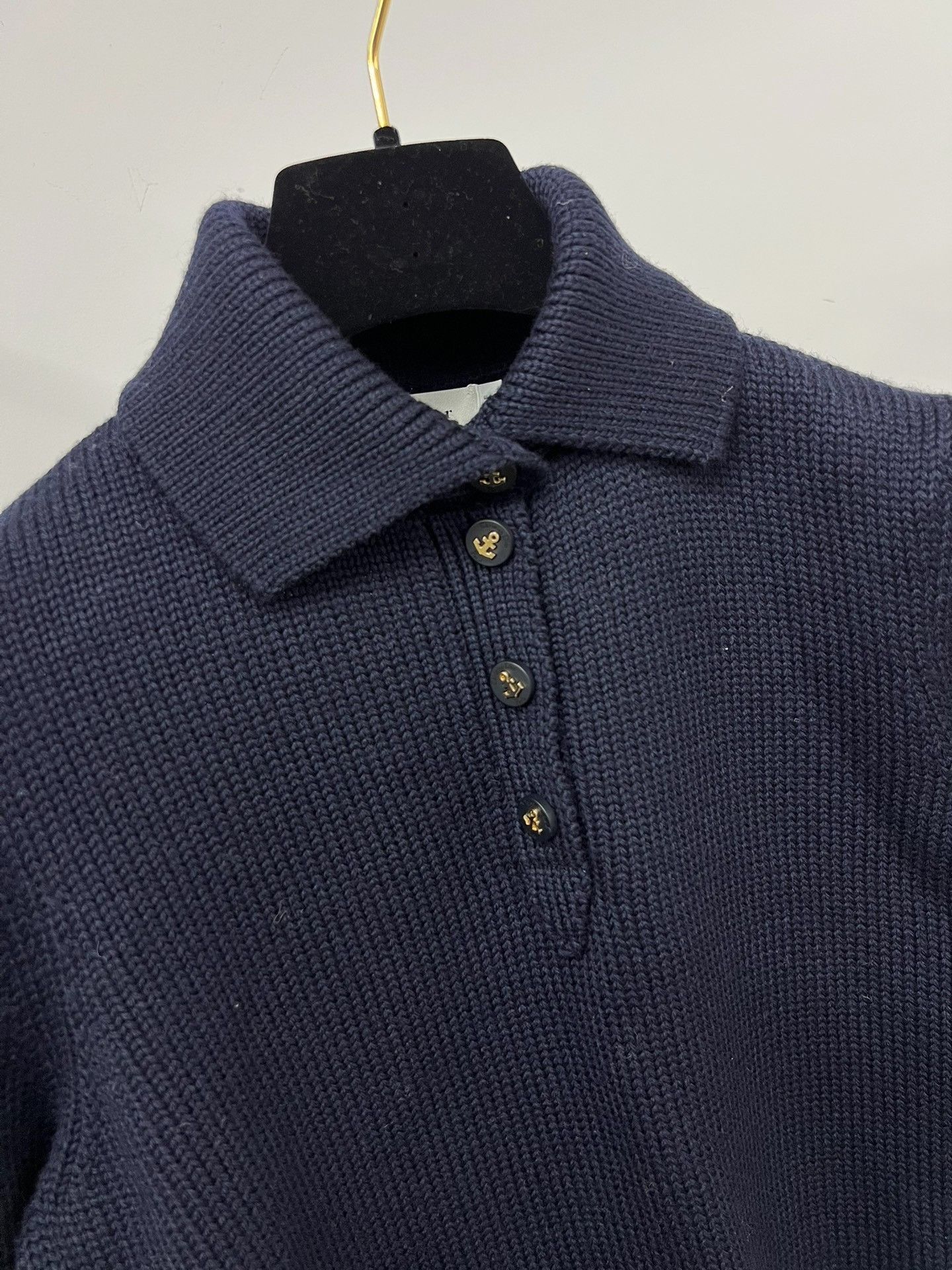 Dior Dior Navy Lapel Wool Sweater Size S / US 4 / IT 40 - 2 Thumbnail