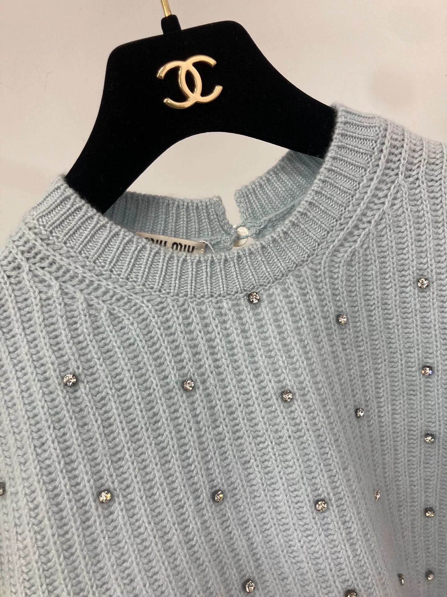 Miu Miu Miumiu Baby Blue Crystal Cashmere Sweater Size S / US 4 / IT 40 - 3 Thumbnail