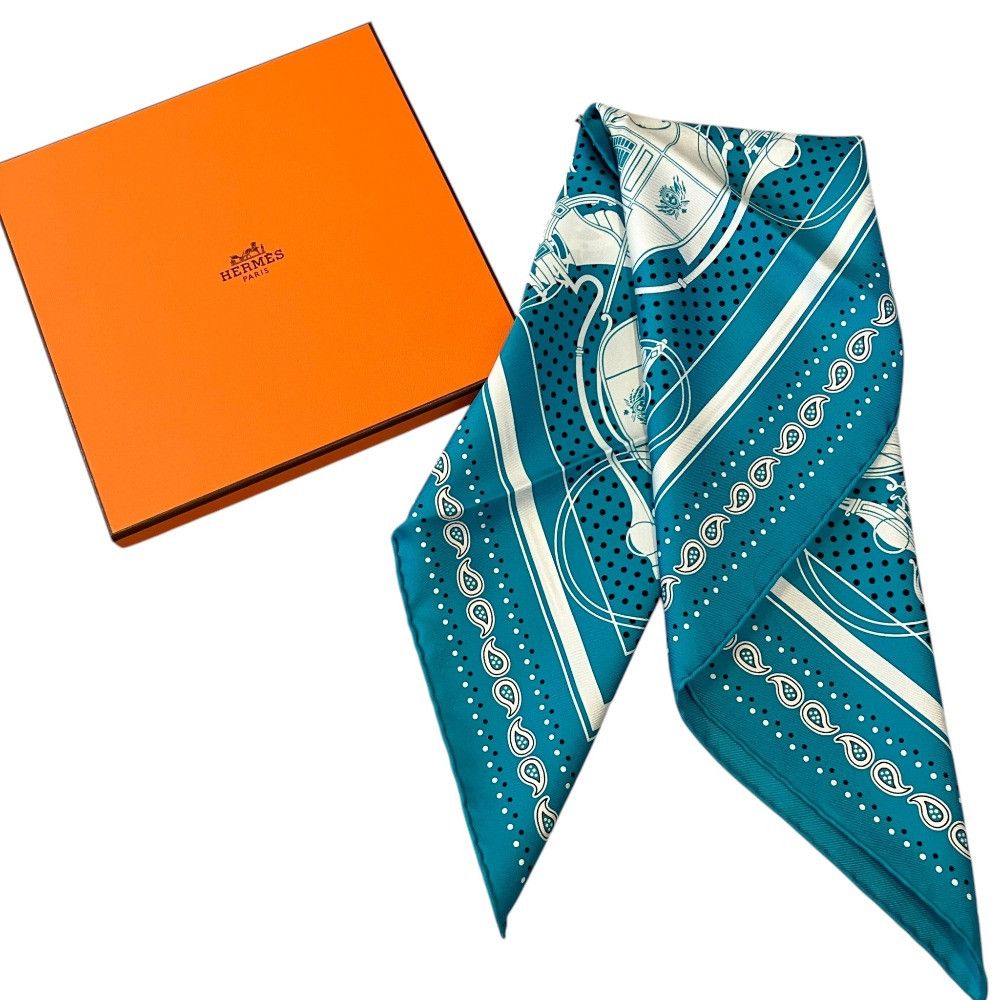 Hermes Hermes Hermes Carre55 Ex-Libris Turquoise Scarf Textile Scarf DUTY FREE for USA Size ONE SIZE - 2 Thumbnail