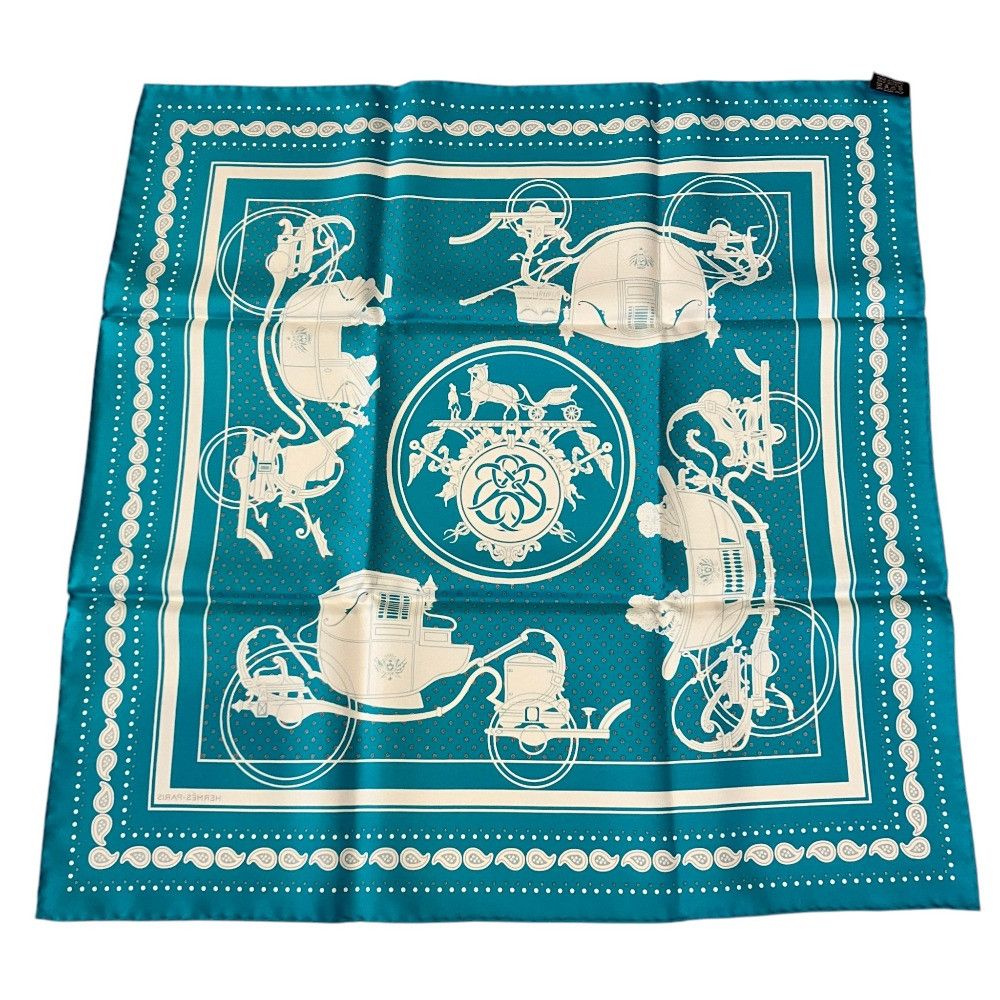 Hermes Hermes Hermes Carre55 Ex-Libris Turquoise Scarf Textile Scarf DUTY FREE for USA Size ONE SIZE - 3 Thumbnail