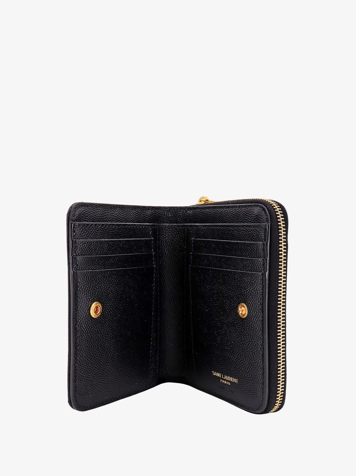Saint Laurent Paris Quilted Leather Wallet With Metal Cassandre Logo Size ONE SIZE - 3 Thumbnail