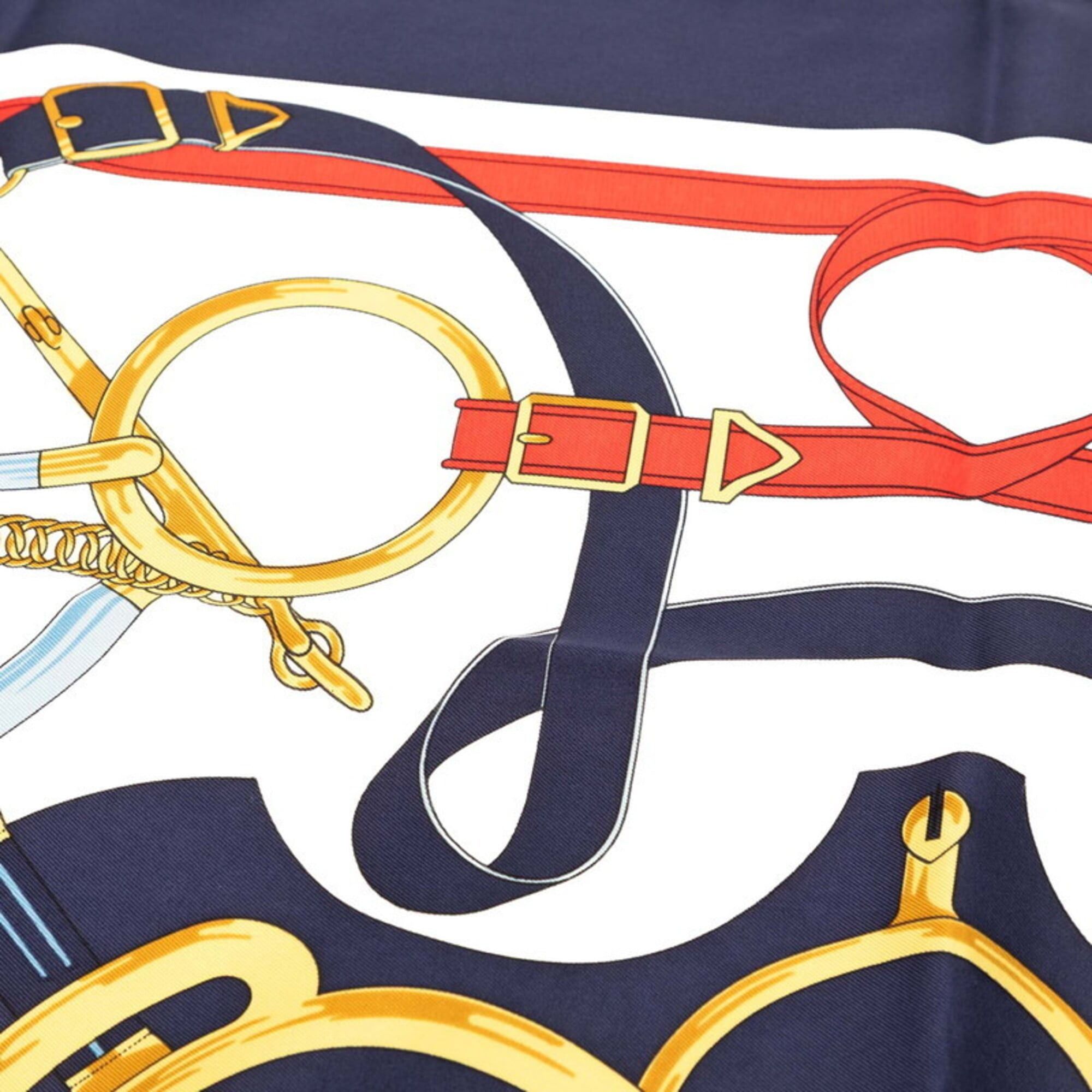 Hermes Hermes Carre 90 Eperon d’or (Golden Spur) Scarf/Muffler, Navy Multicolor Silk, Women's. Size ONE SIZE - 4 Thumbnail
