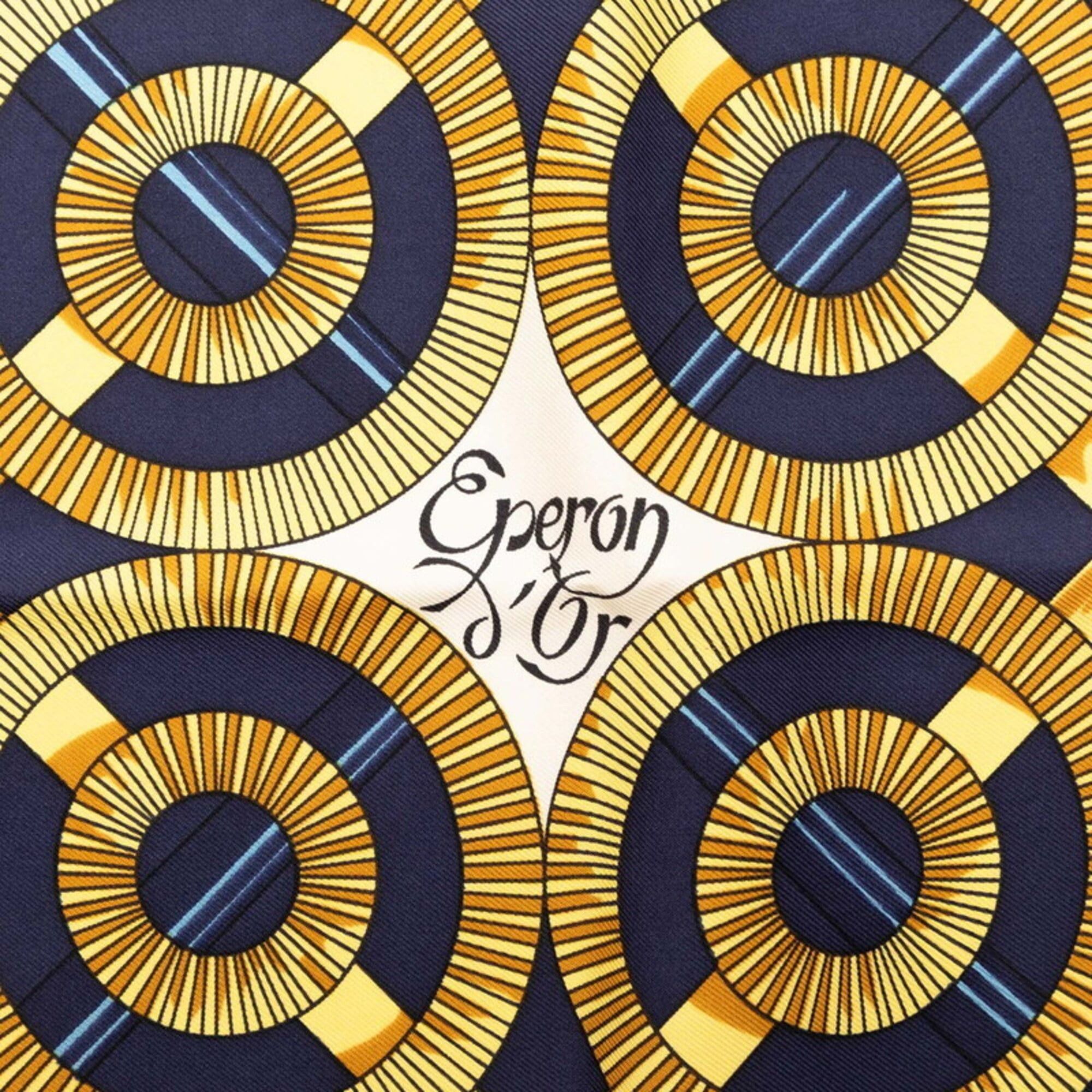 Hermes Hermes Carre 90 Eperon d’or (Golden Spur) Scarf/Muffler, Navy Multicolor Silk, Women's. Size ONE SIZE - 3 Thumbnail