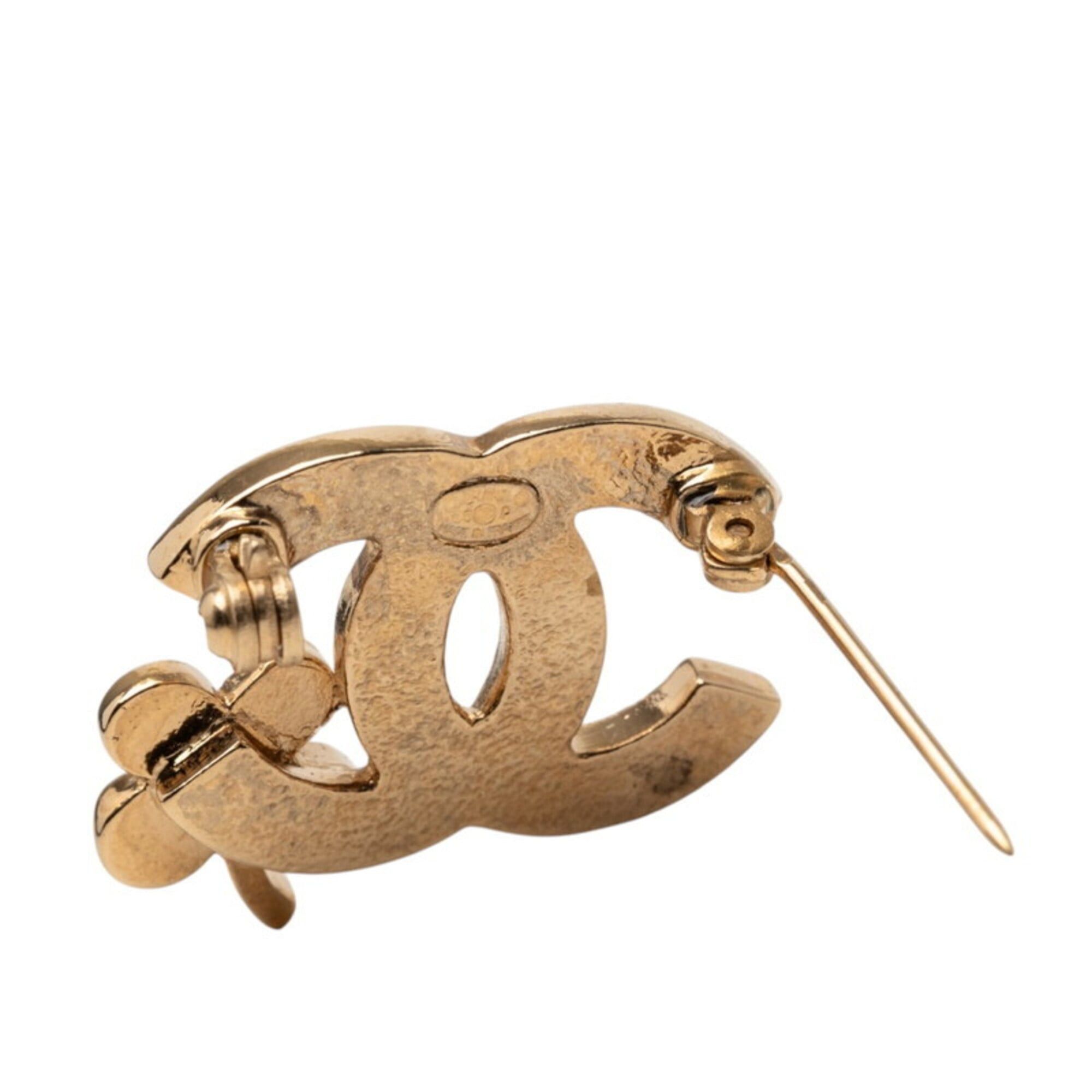 Chanel Chanel Coco Mark Clover Brooch, Gold Rhinestone Plated, Women's CHANEL Size ONE SIZE - 3 Thumbnail