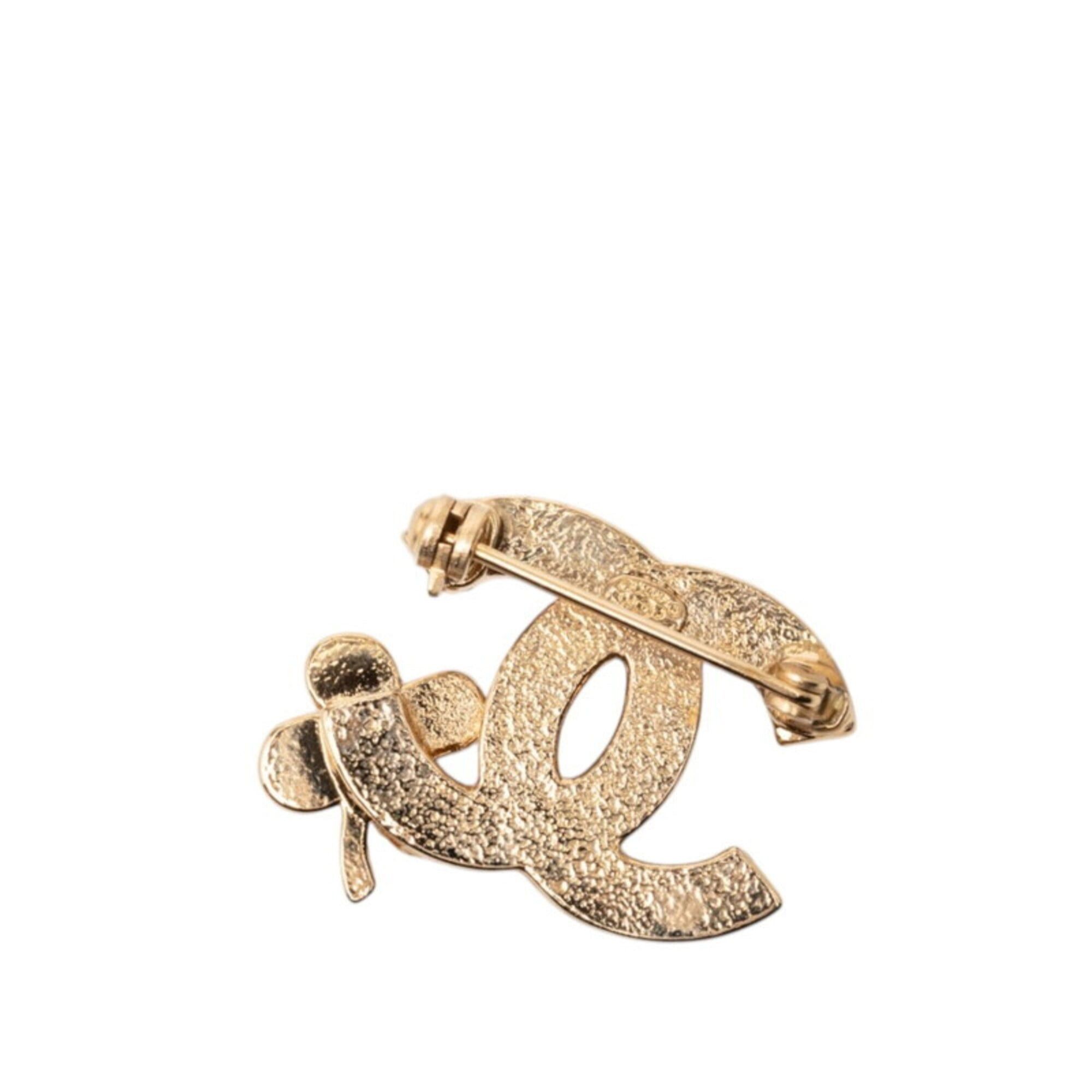 Chanel Chanel Coco Mark Clover Brooch, Gold Rhinestone Plated, Women's CHANEL Size ONE SIZE - 2 Thumbnail
