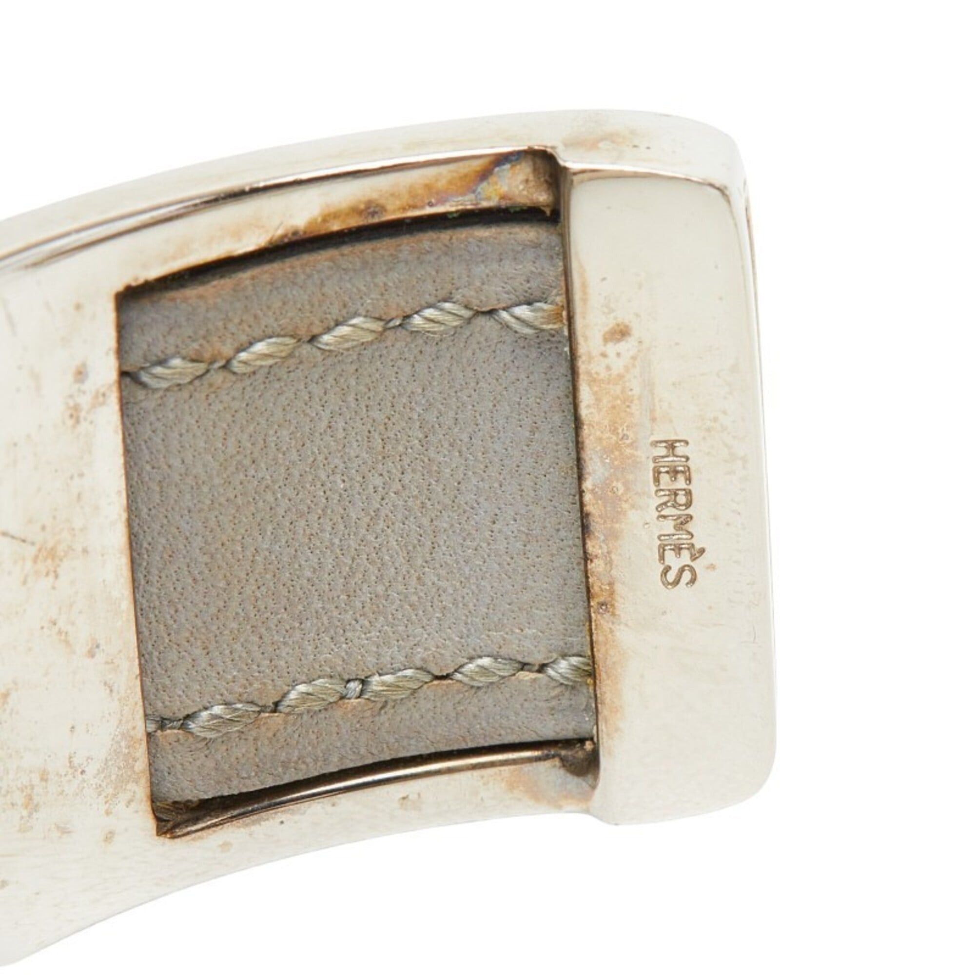 Hermes Hermes Bangle, Silver, Gray Metal, Leather, Women's Size ONE SIZE - 5 Thumbnail