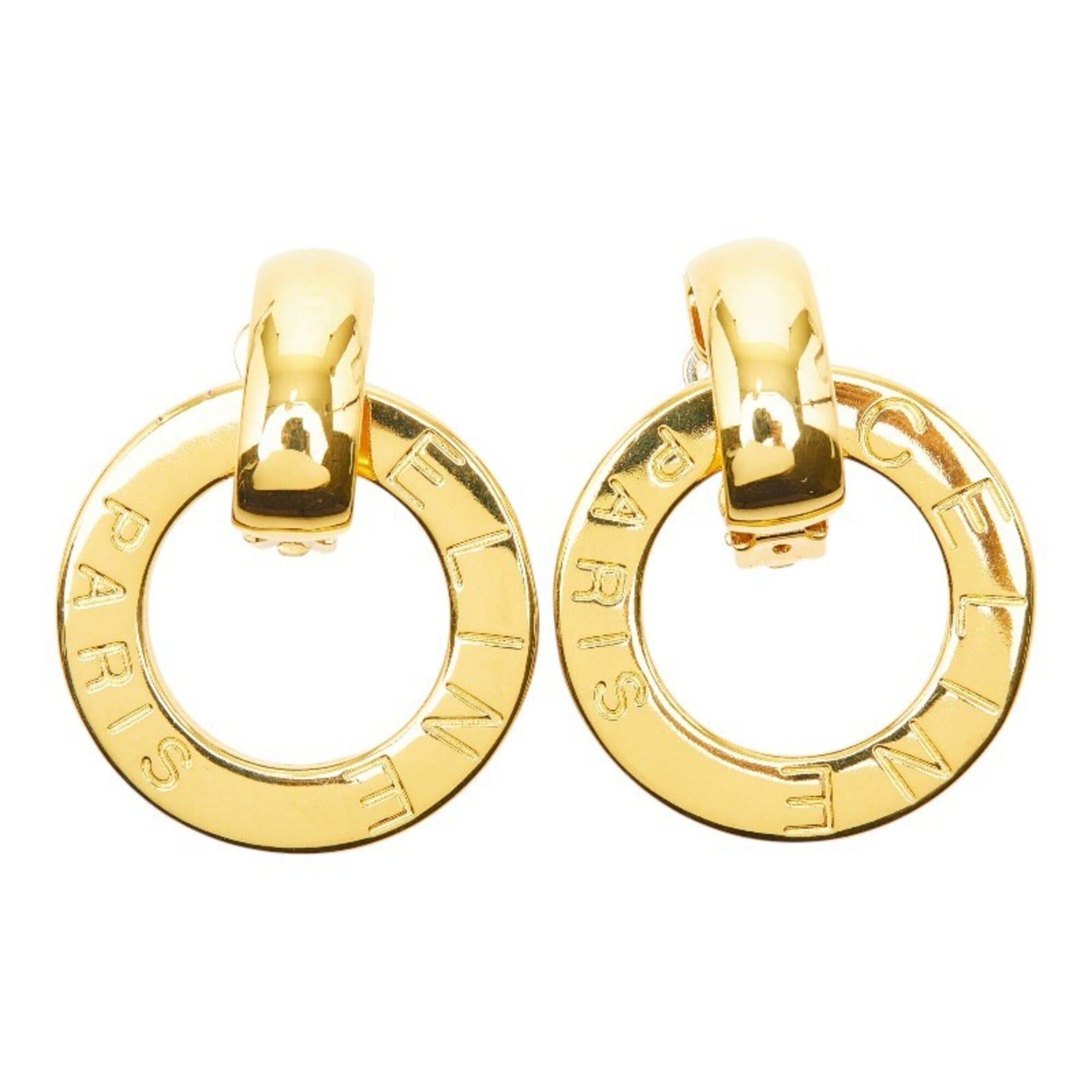 Celine Celine Logo Circle Round Earrings, Gold Plated, Women's CELINE Size ONE SIZE - 2 Thumbnail