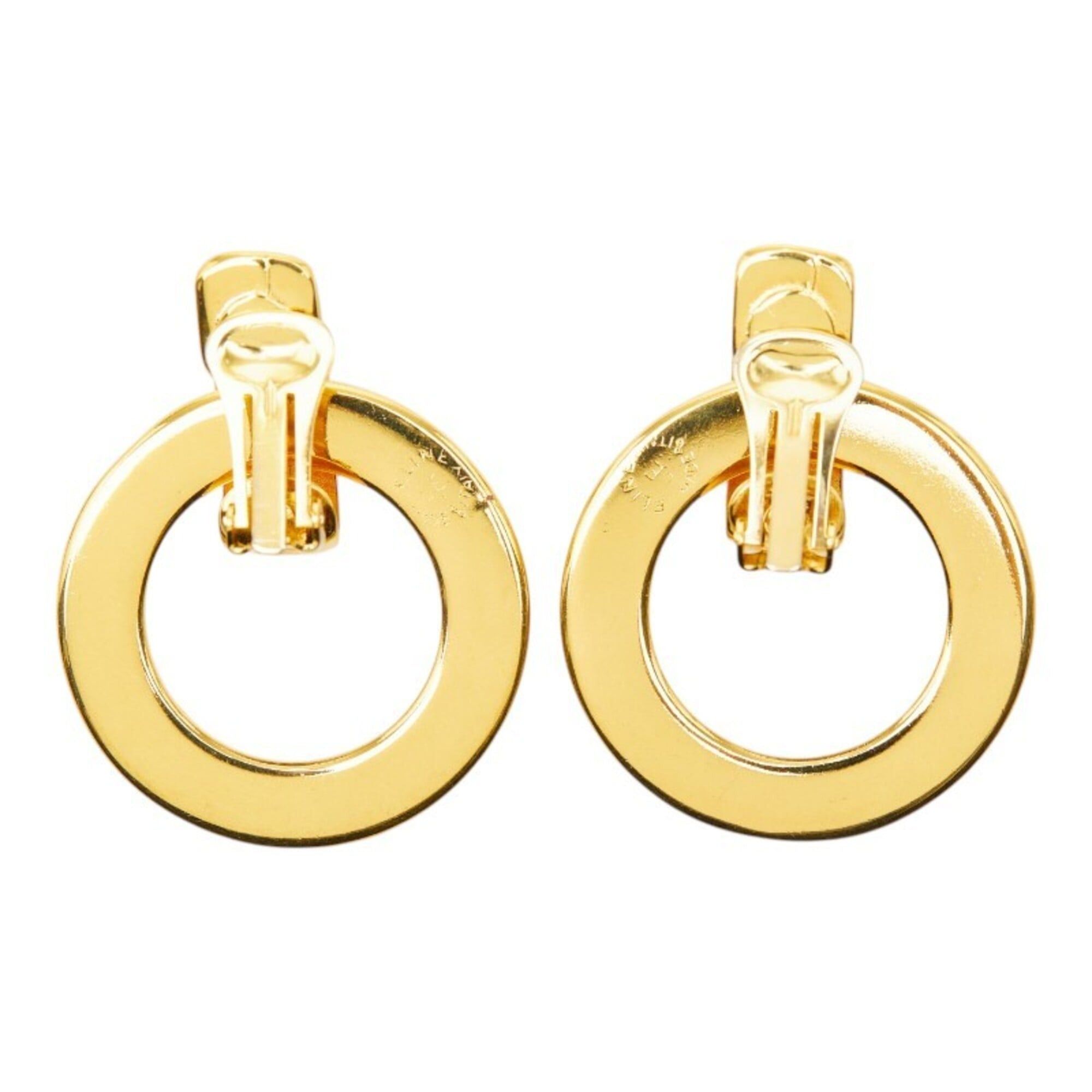 Celine Celine Logo Circle Round Earrings, Gold Plated, Women's CELINE Size ONE SIZE - 3 Thumbnail