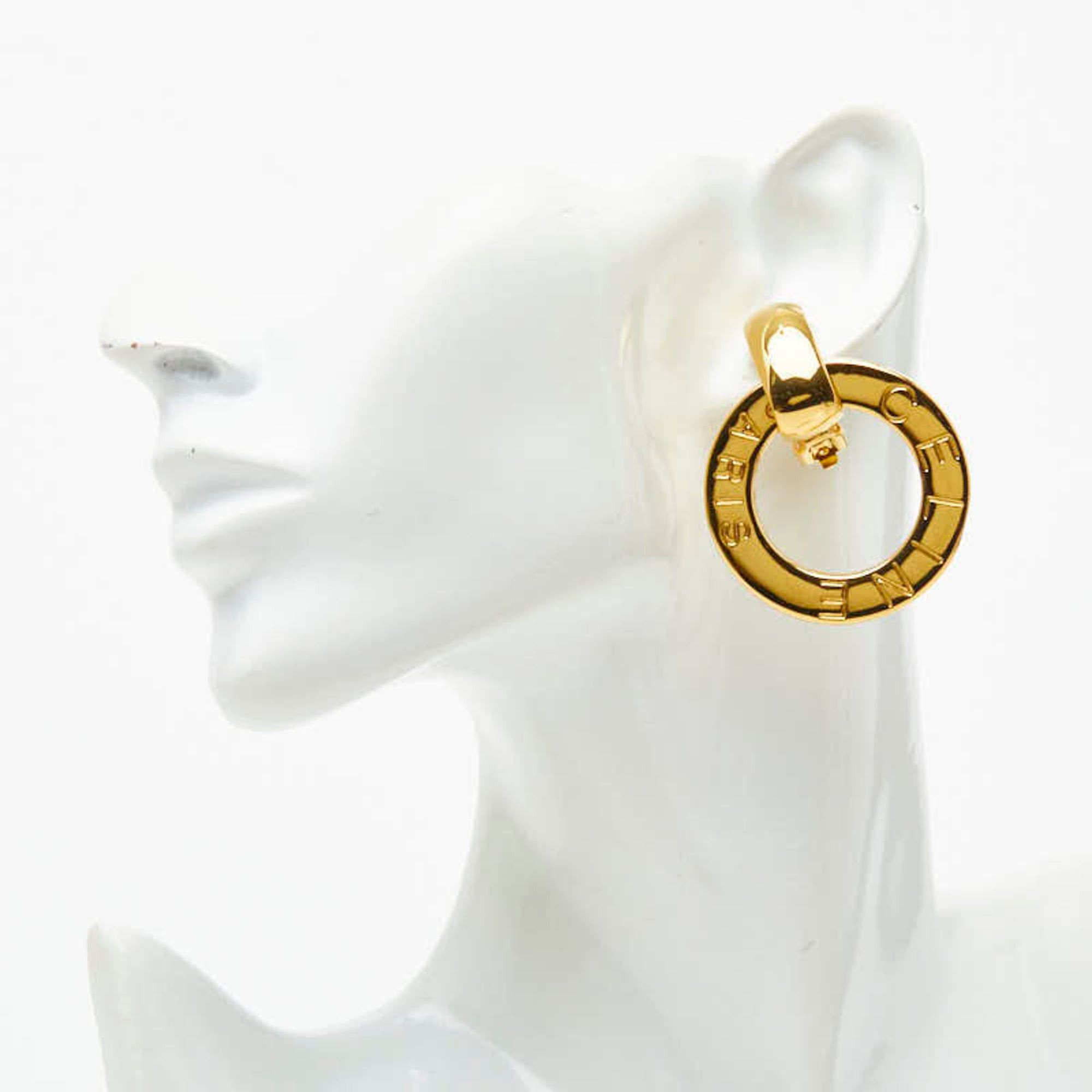Celine Celine Logo Circle Round Earrings, Gold Plated, Women's CELINE Size ONE SIZE - 5 Thumbnail