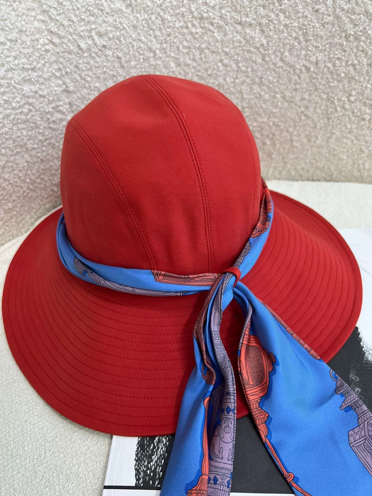 Hermes Hermes Red Silk Scarf Bucket Hat Size ONE SIZE - 2 Thumbnail