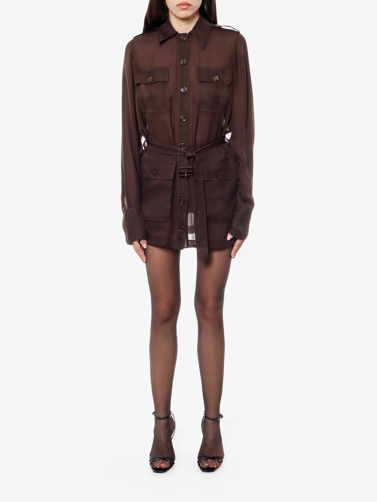 Saint Laurent Paris Biologic Silk Dress With Belt At Waist Size XS / US 0-2 / IT 36-38 - 3 Thumbnail