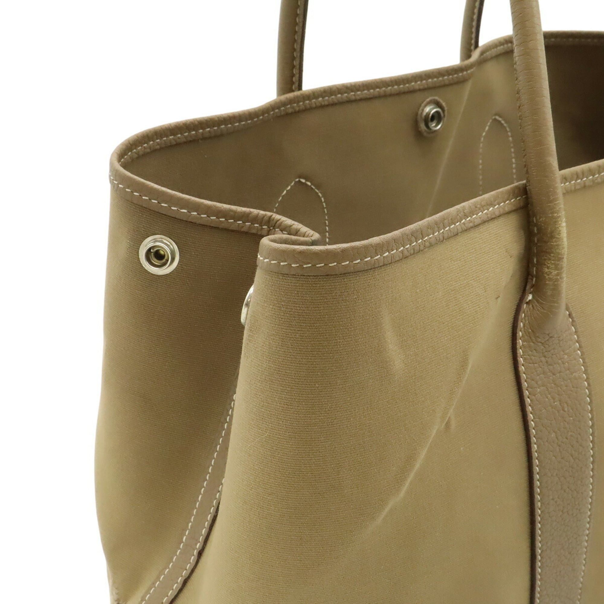 Hermes HERMES Garden PM Tote Bag Handbag Toile Officier Canvas Leather Brown Beige □Q Stamp Size ONE SIZE - 6 Thumbnail