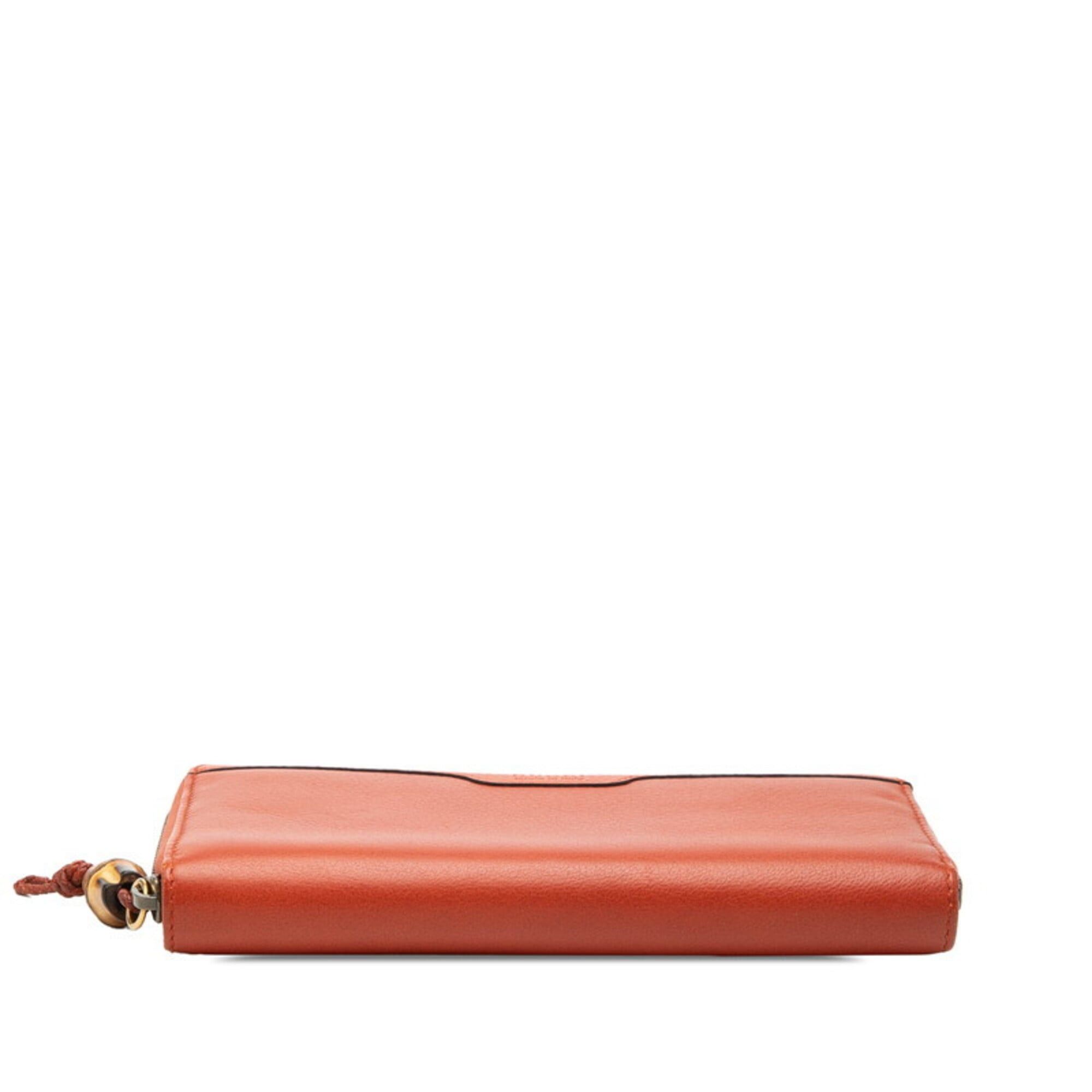Gucci Gucci Bamboo Round Zip Long Wallet 339178 Orange Leather Women's GUCCI Size ONE SIZE - 3 Thumbnail