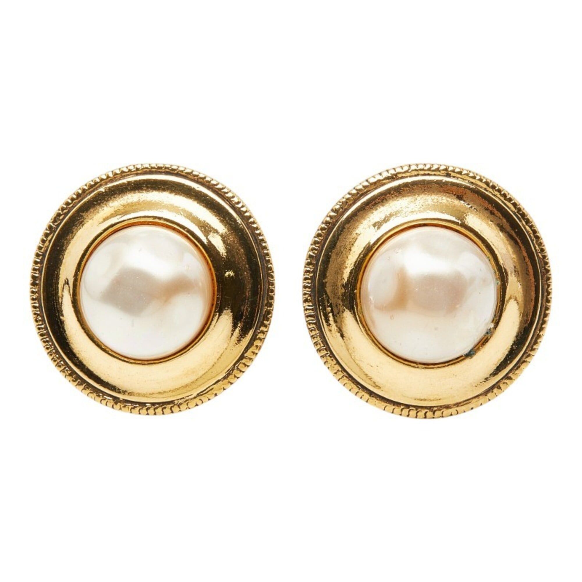 Chanel Chanel Round Earrings, Gold, Faux Pearl, Plated, Women's. Size ONE SIZE - 2 Thumbnail