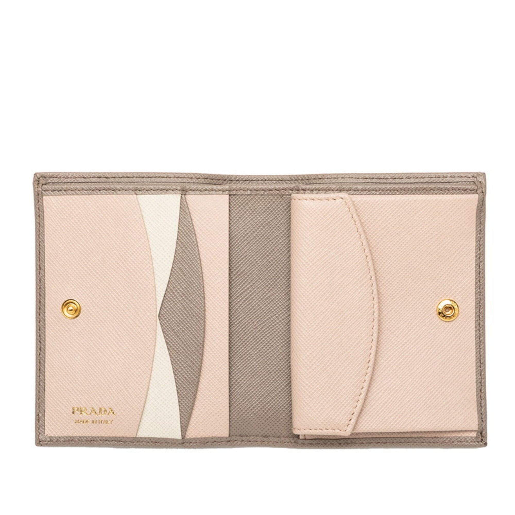 Prada Prada bi-fold wallet, gray, multicolor, Saffiano leather, women's. Size ONE SIZE - 5 Thumbnail