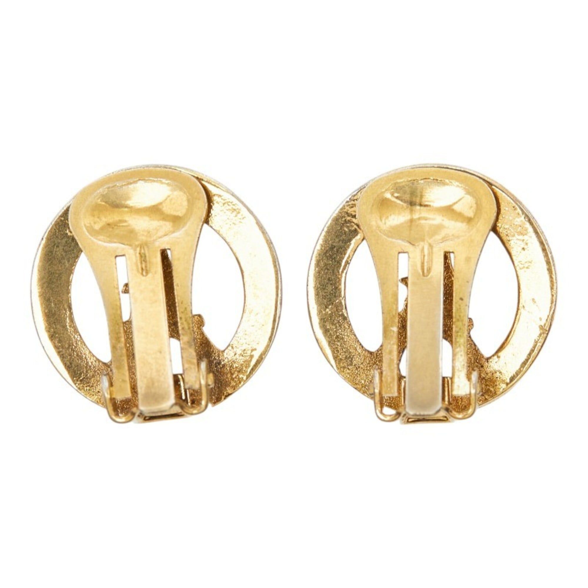 Celine Celine Eiffel Tower motif round earrings, gold plated with rhinestones, for women. Size ONE SIZE - 3 Thumbnail