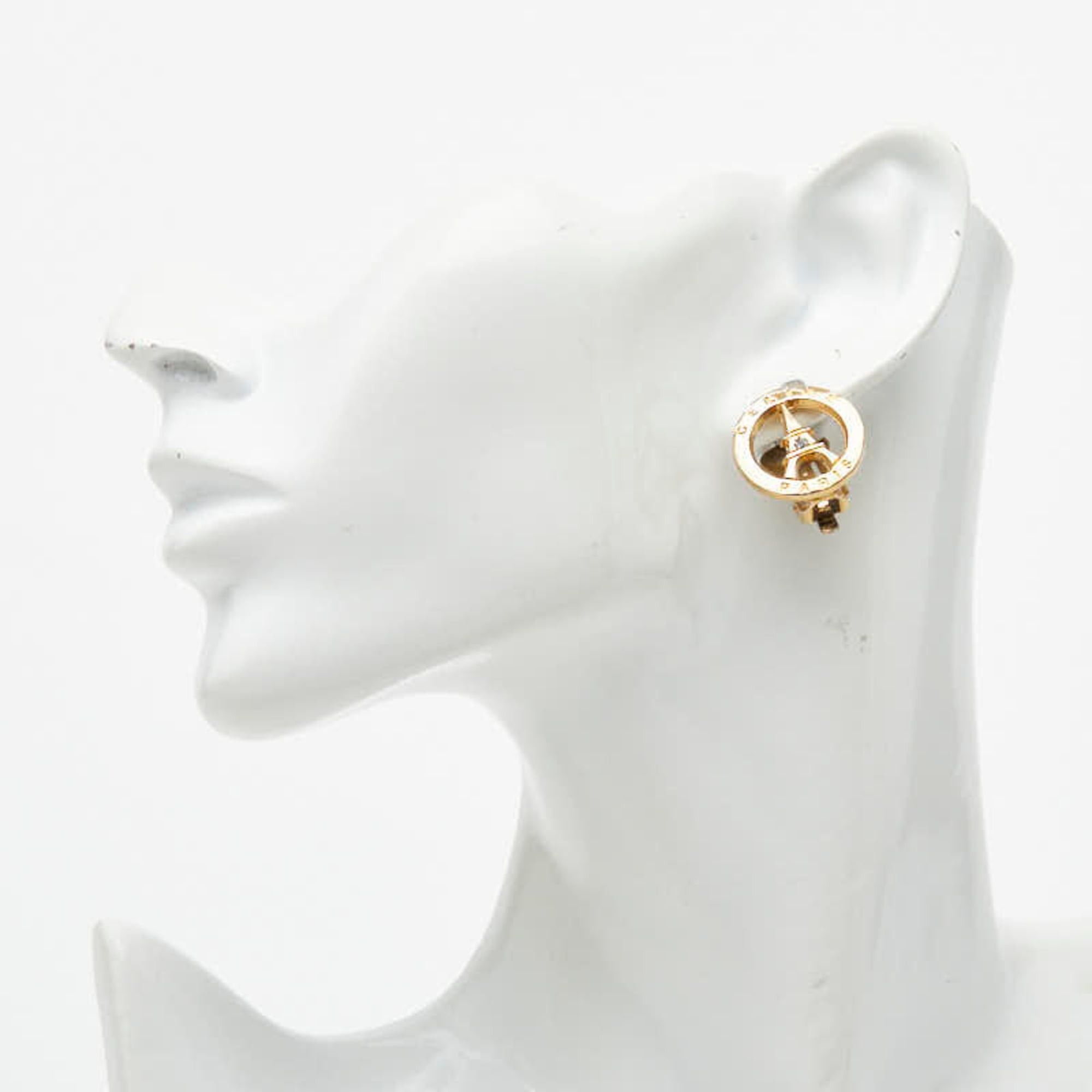 Celine Celine Eiffel Tower motif round earrings, gold plated with rhinestones, for women. Size ONE SIZE - 4 Thumbnail