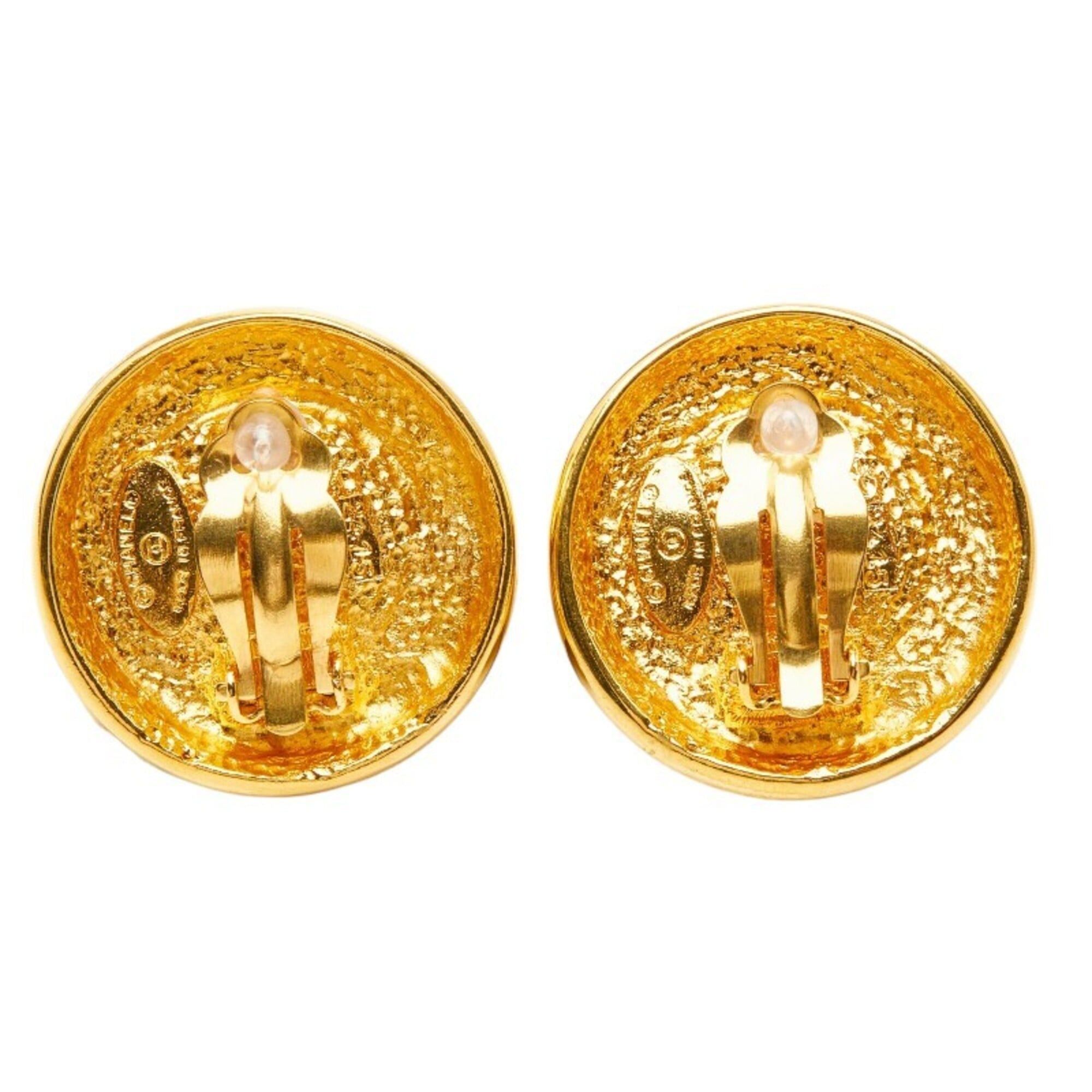Chanel Chanel Coco Mark Vintage Round Earrings, Gold with Yellow Rhinestones, Plated, Women's. Size ONE SIZE - 3 Thumbnail