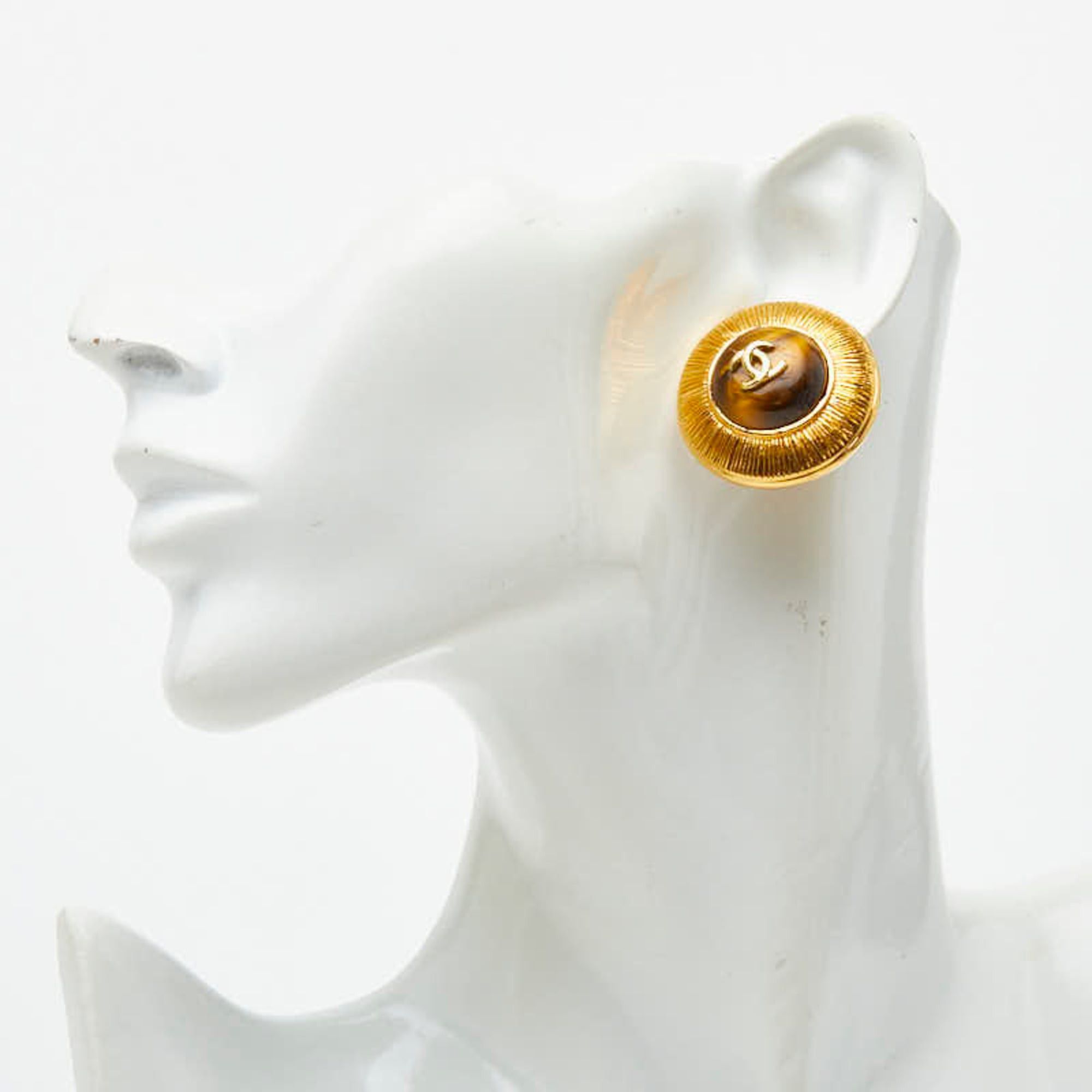 Chanel Chanel Coco Mark Vintage Round Earrings, Gold with Yellow Rhinestones, Plated, Women's. Size ONE SIZE - 5 Thumbnail
