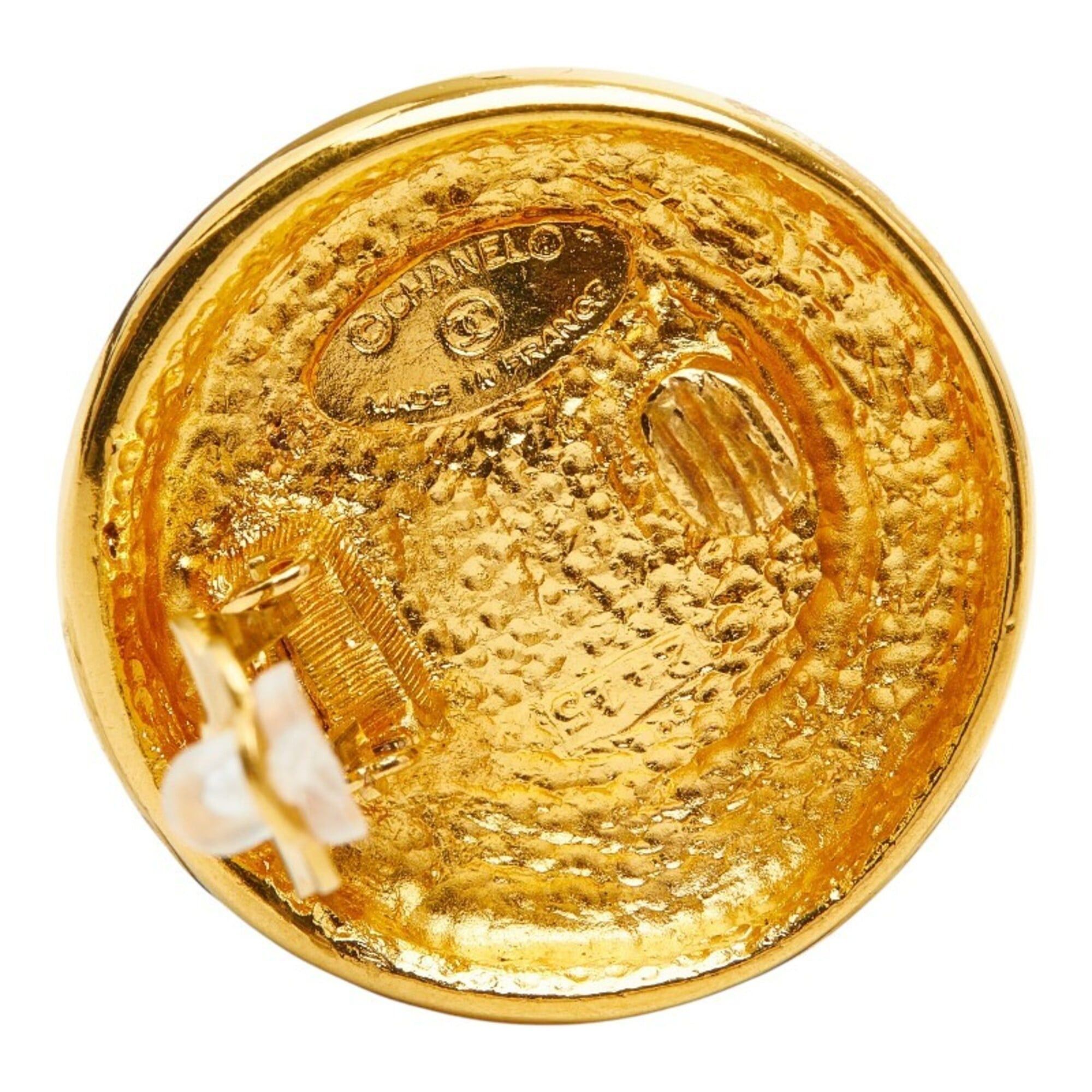 Chanel Chanel Coco Mark Vintage Round Earrings, Gold with Yellow Rhinestones, Plated, Women's. Size ONE SIZE - 4 Thumbnail