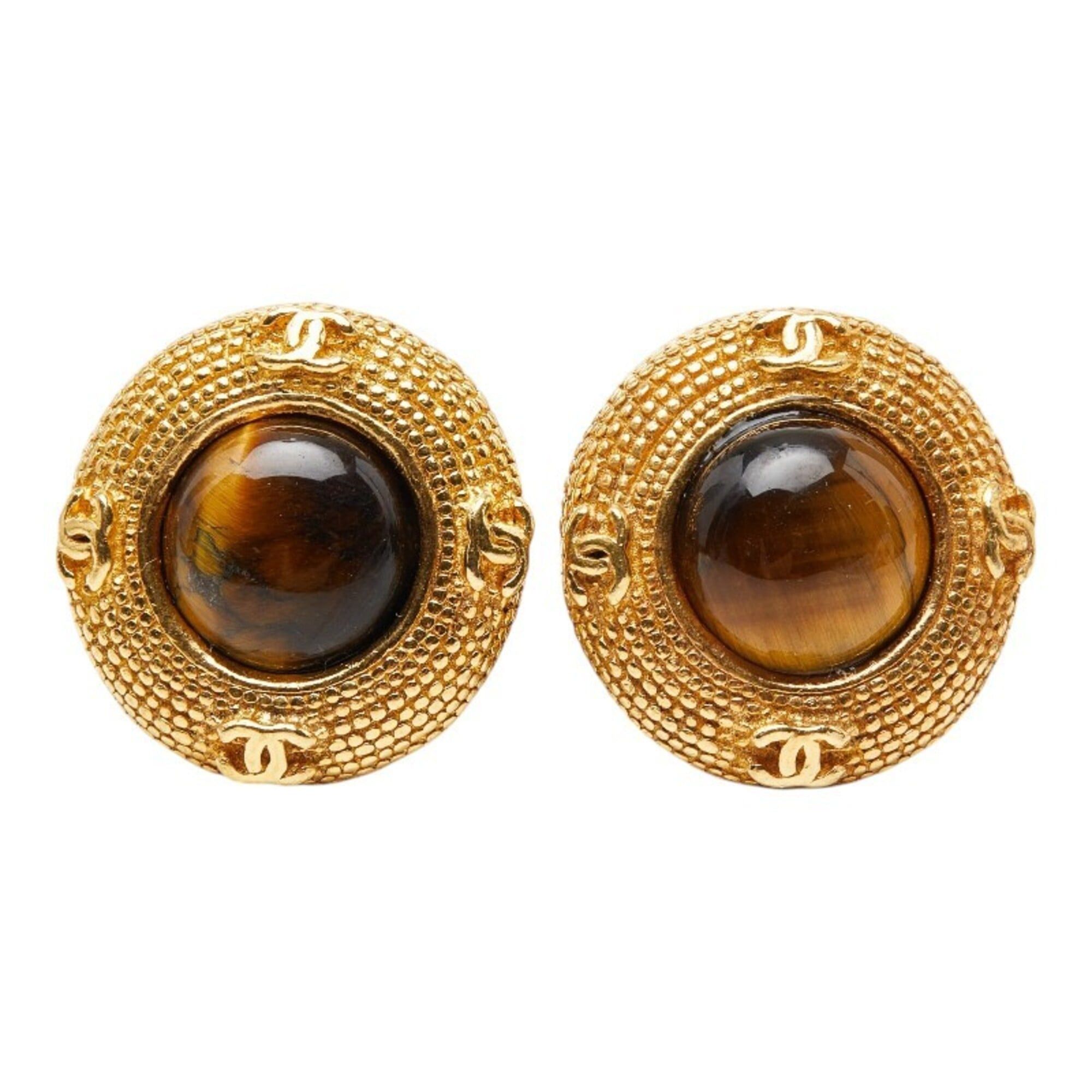 Chanel Chanel Coco Mark Earrings, Gold Plated, Tiger Eye, Women's CHANEL Size ONE SIZE - 2 Thumbnail