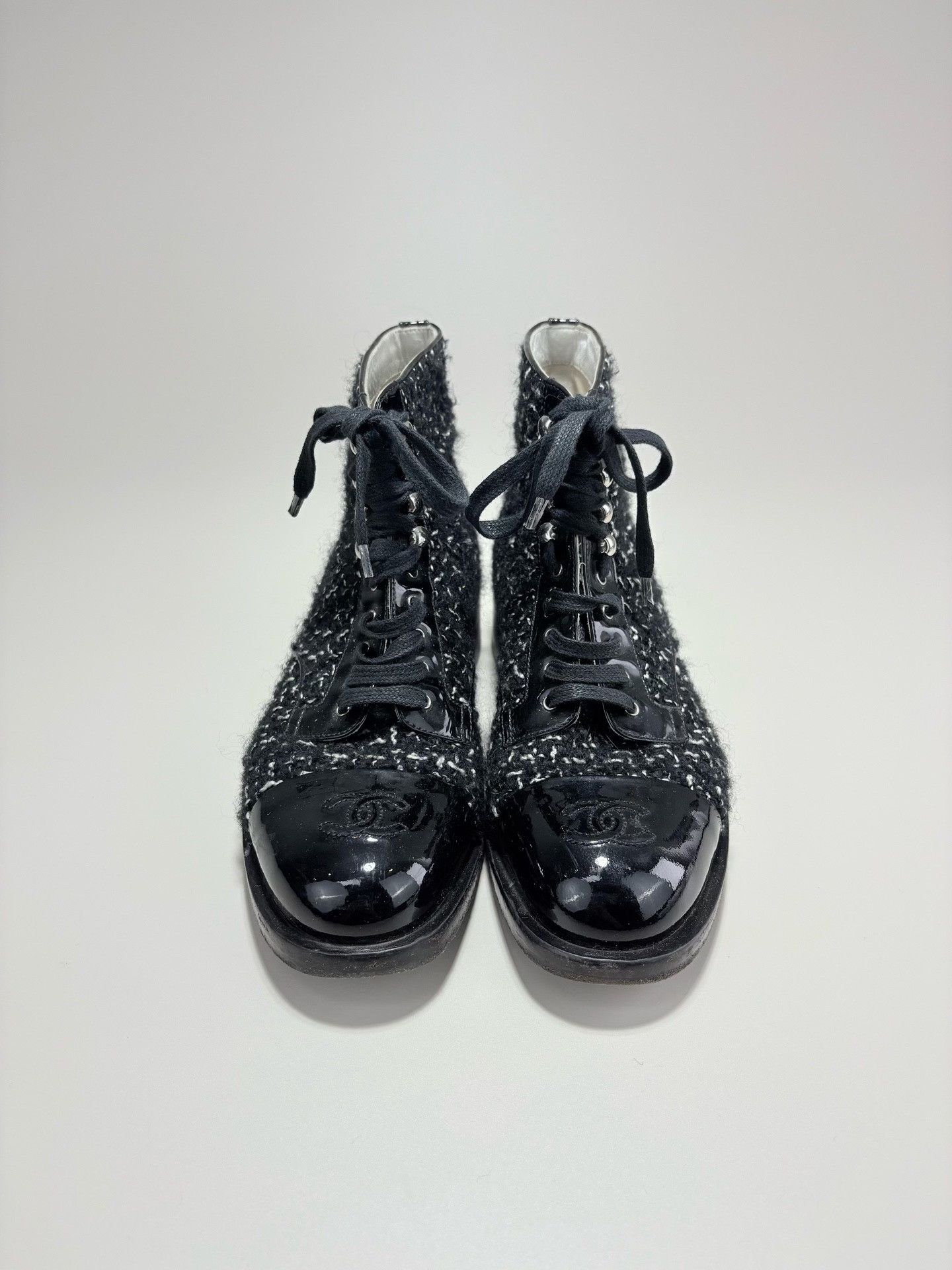 Chanel CHANEL Tweed Patent Leather Ankle Boots Size US 7 / IT 37 - 2 Thumbnail