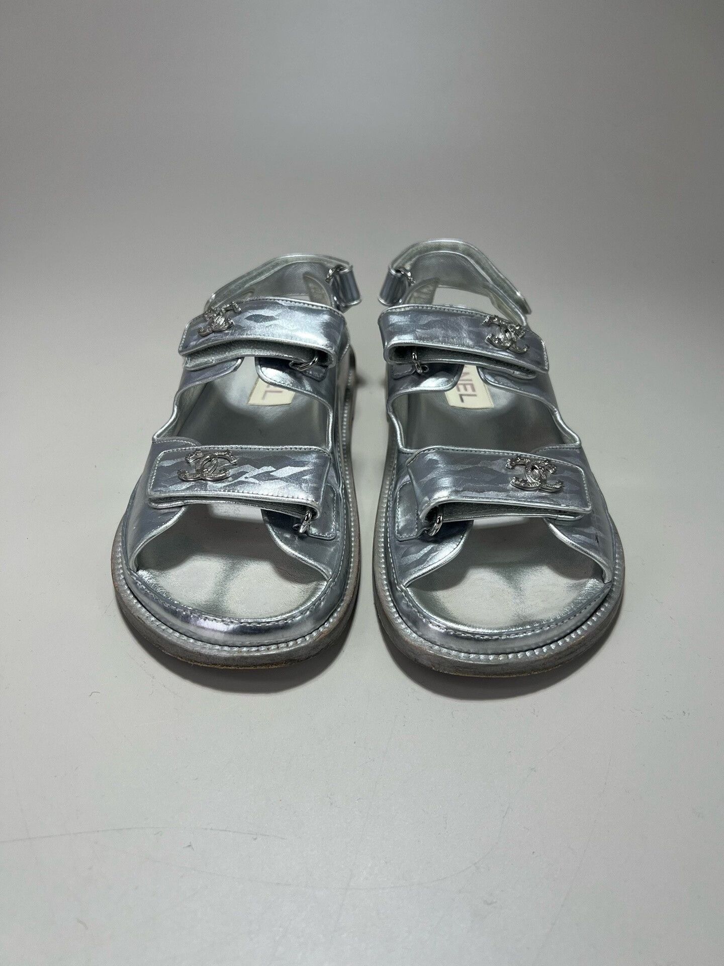 Chanel CHANEL Silver Velcro Sandals Size US 6.5 / IT 36.5 - 2 Thumbnail