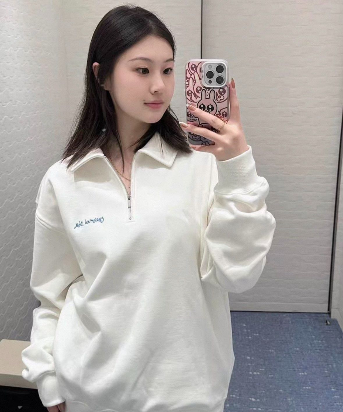 Dior DIOR White Logo Embroidered Half-Zip Sweatshirt Size US M / EU 48-50 / 2 - 7 Thumbnail