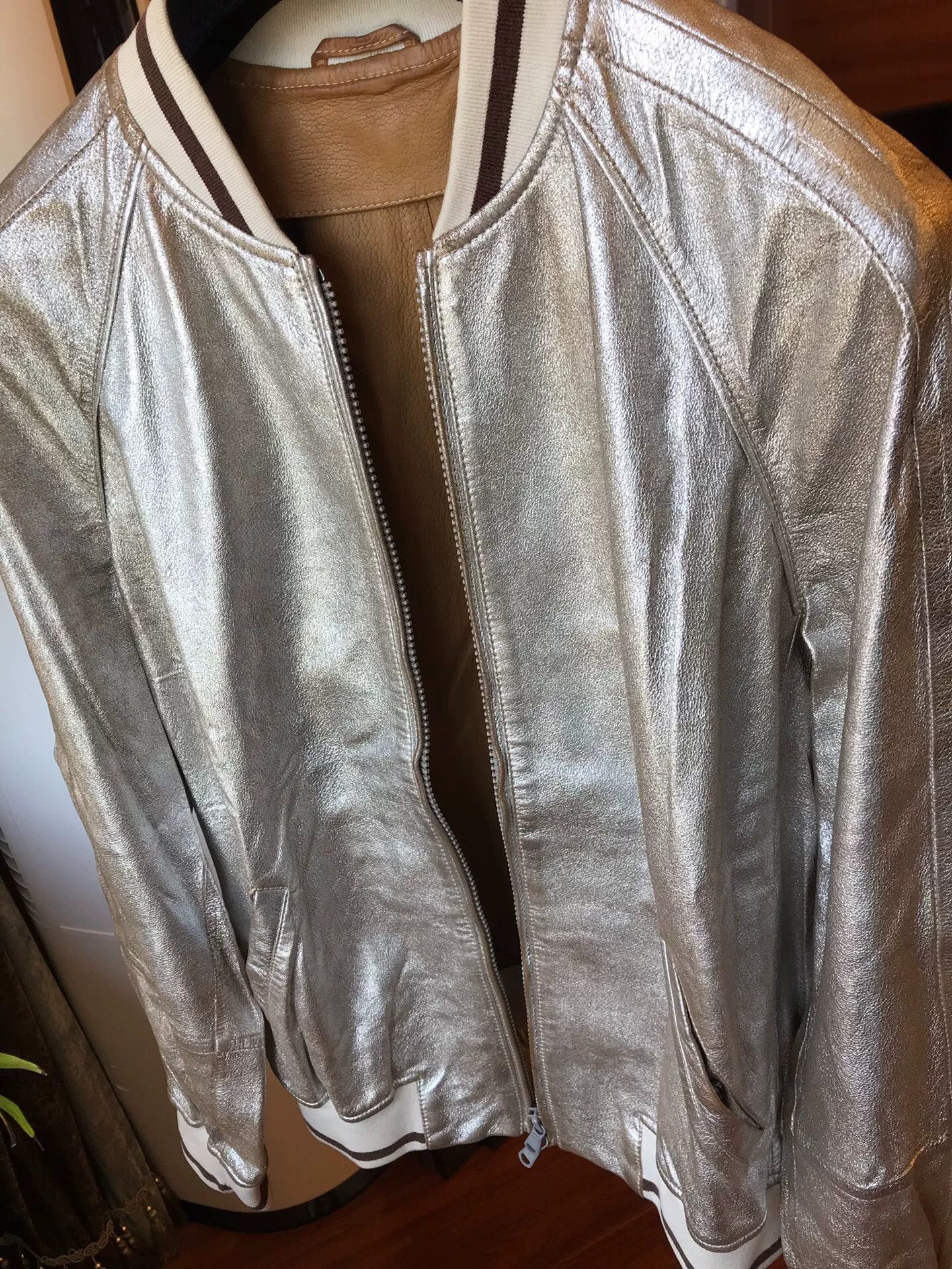 Brunello Cucinelli Brunello Cucinelli Silver Leather Jacket Size S / US 4 / IT 40 - 7 Thumbnail