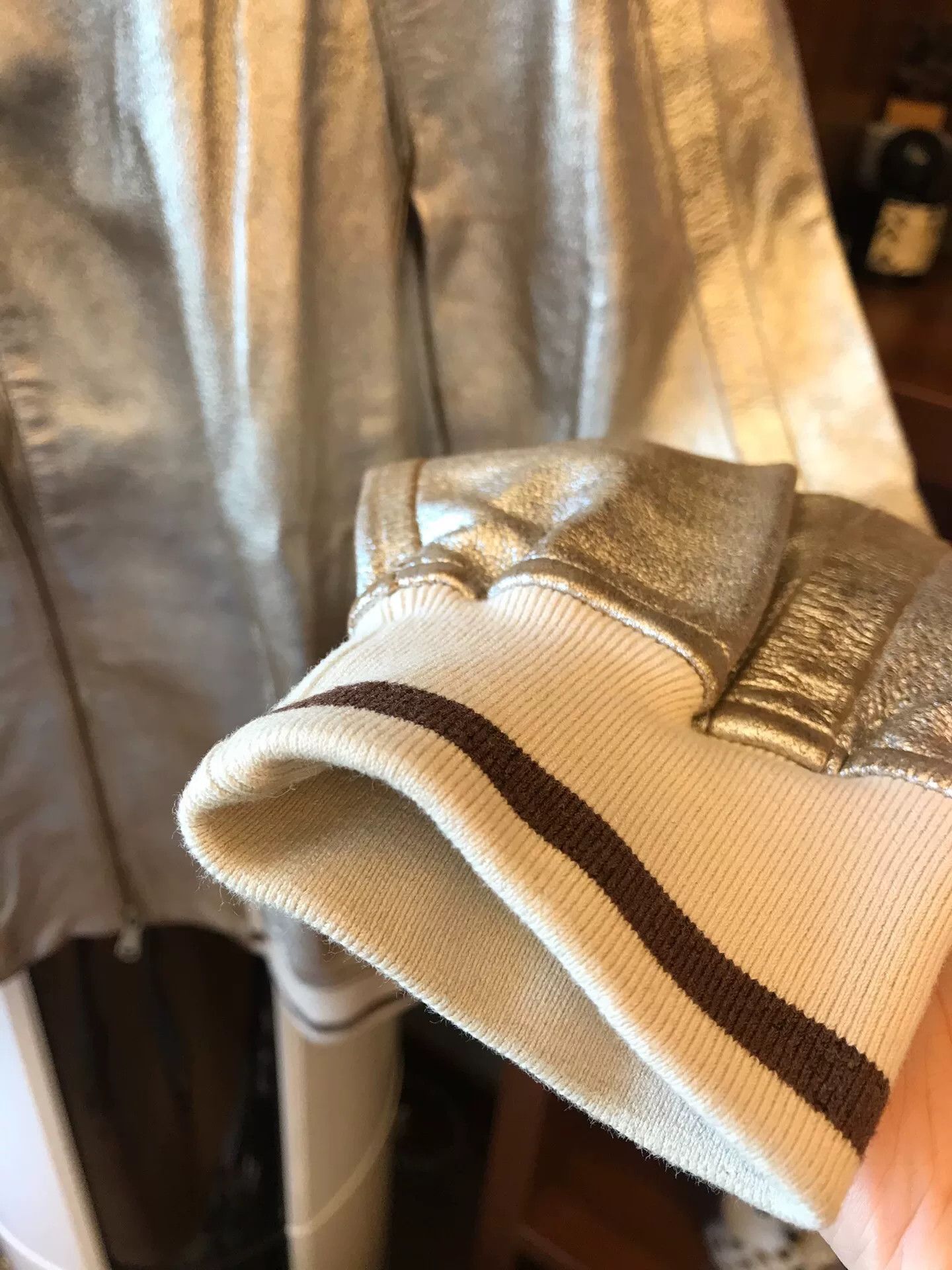 Brunello Cucinelli Brunello Cucinelli Silver Leather Jacket Size S / US 4 / IT 40 - 3 Thumbnail