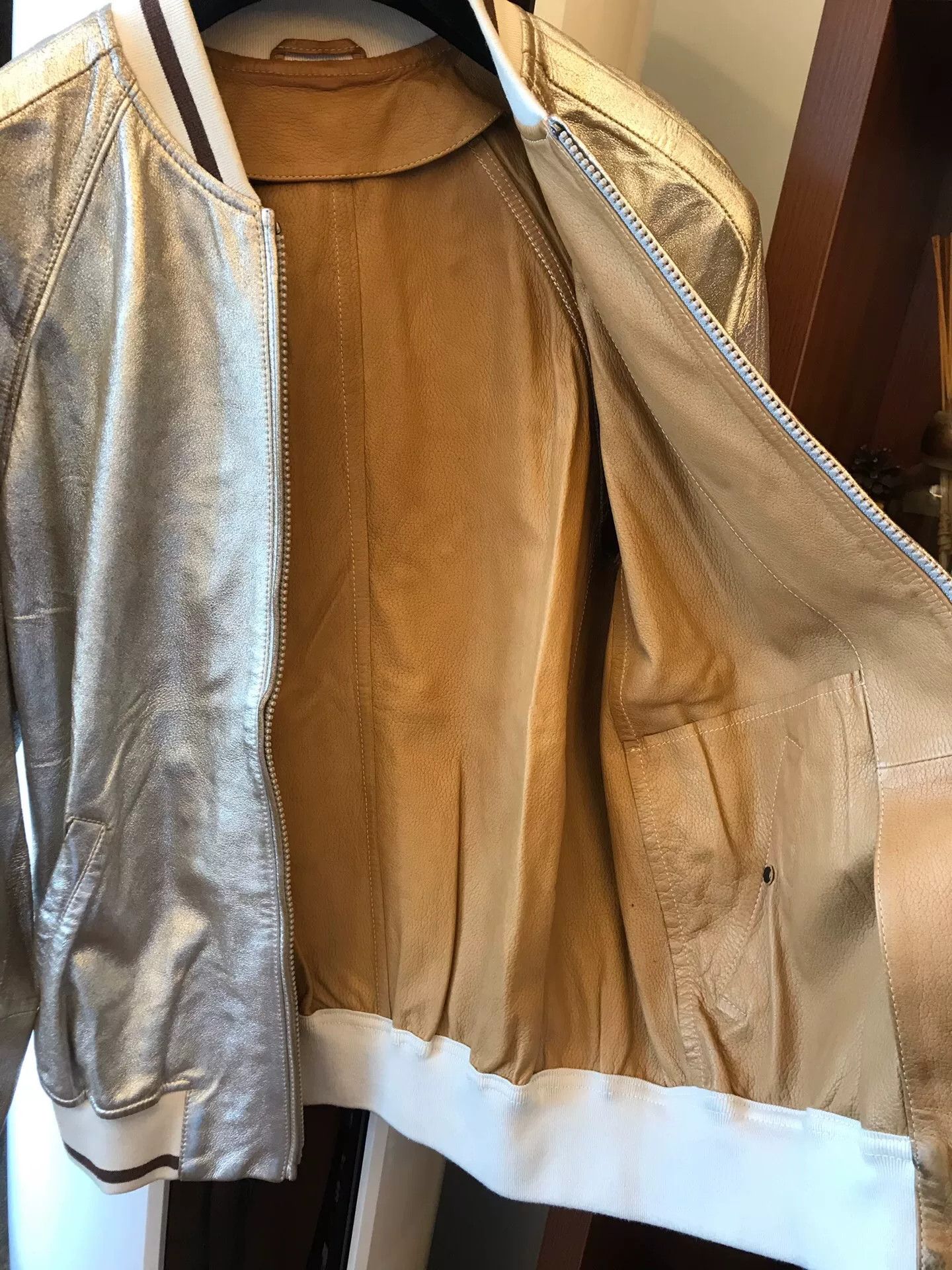 Brunello Cucinelli Brunello Cucinelli Silver Leather Jacket Size S / US 4 / IT 40 - 5 Thumbnail